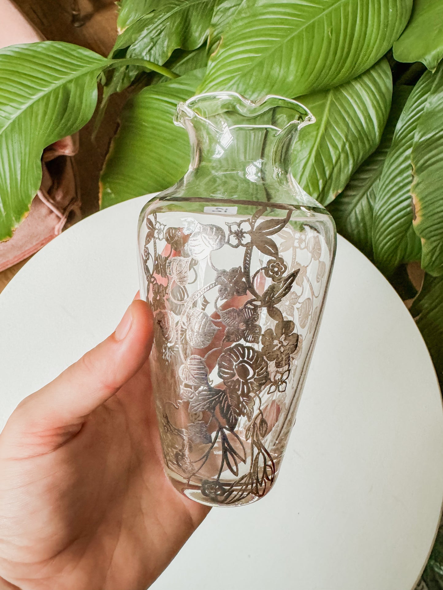 Silver Floral Overlay Vase