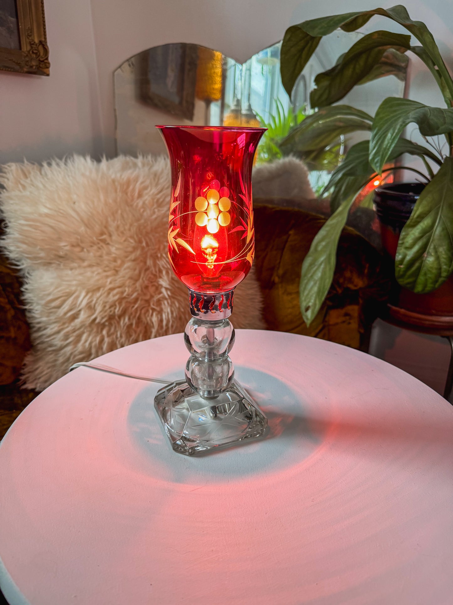 Antique Cranberry Glass Boudoir Lamp