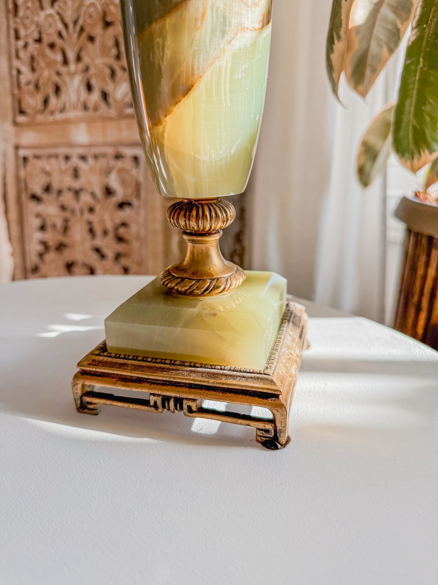 Vintage Art Deco Italian Green Onyx Marble Lamp