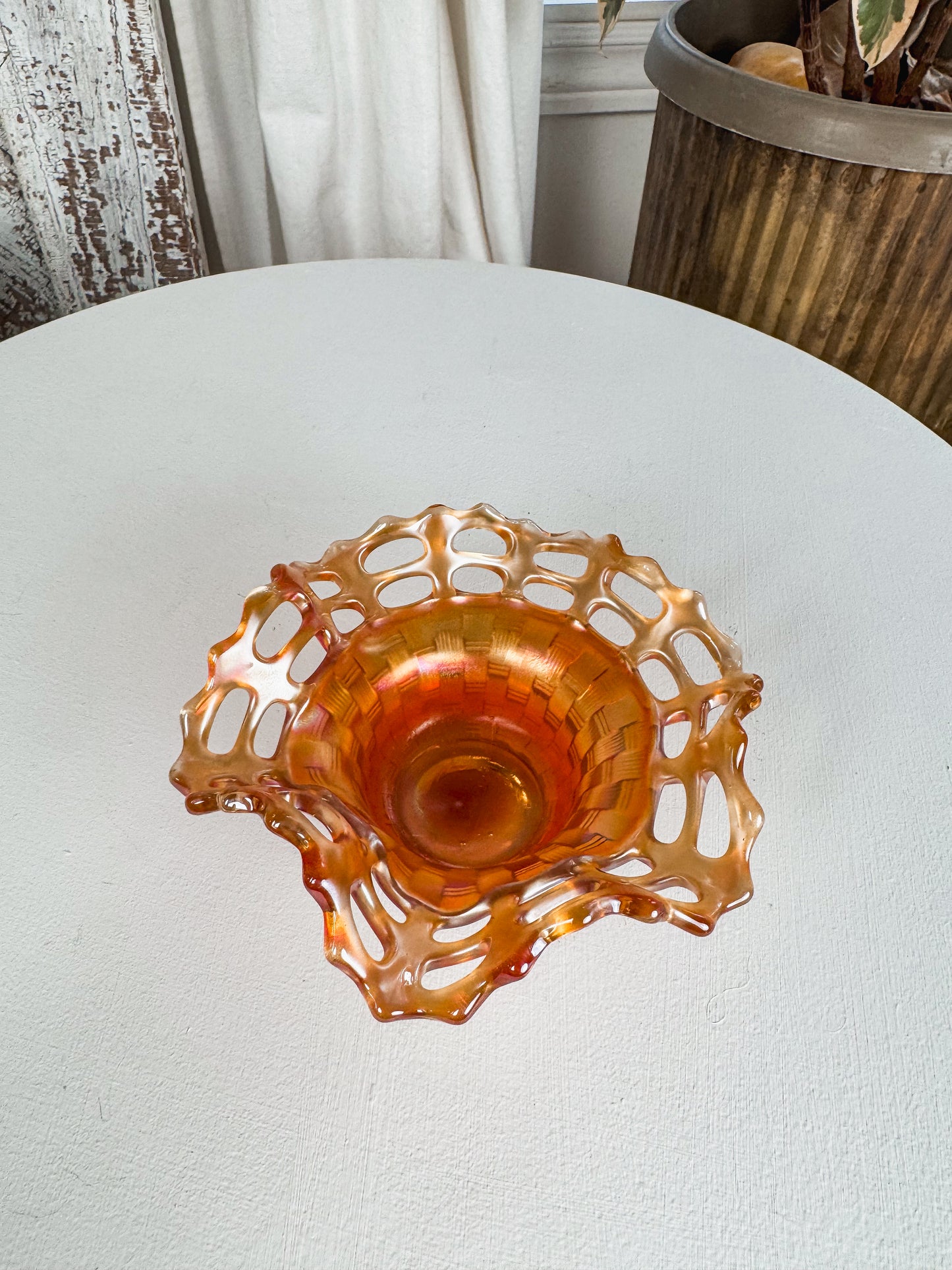 Fenton Marigold Carnival Weave Glass Bowl