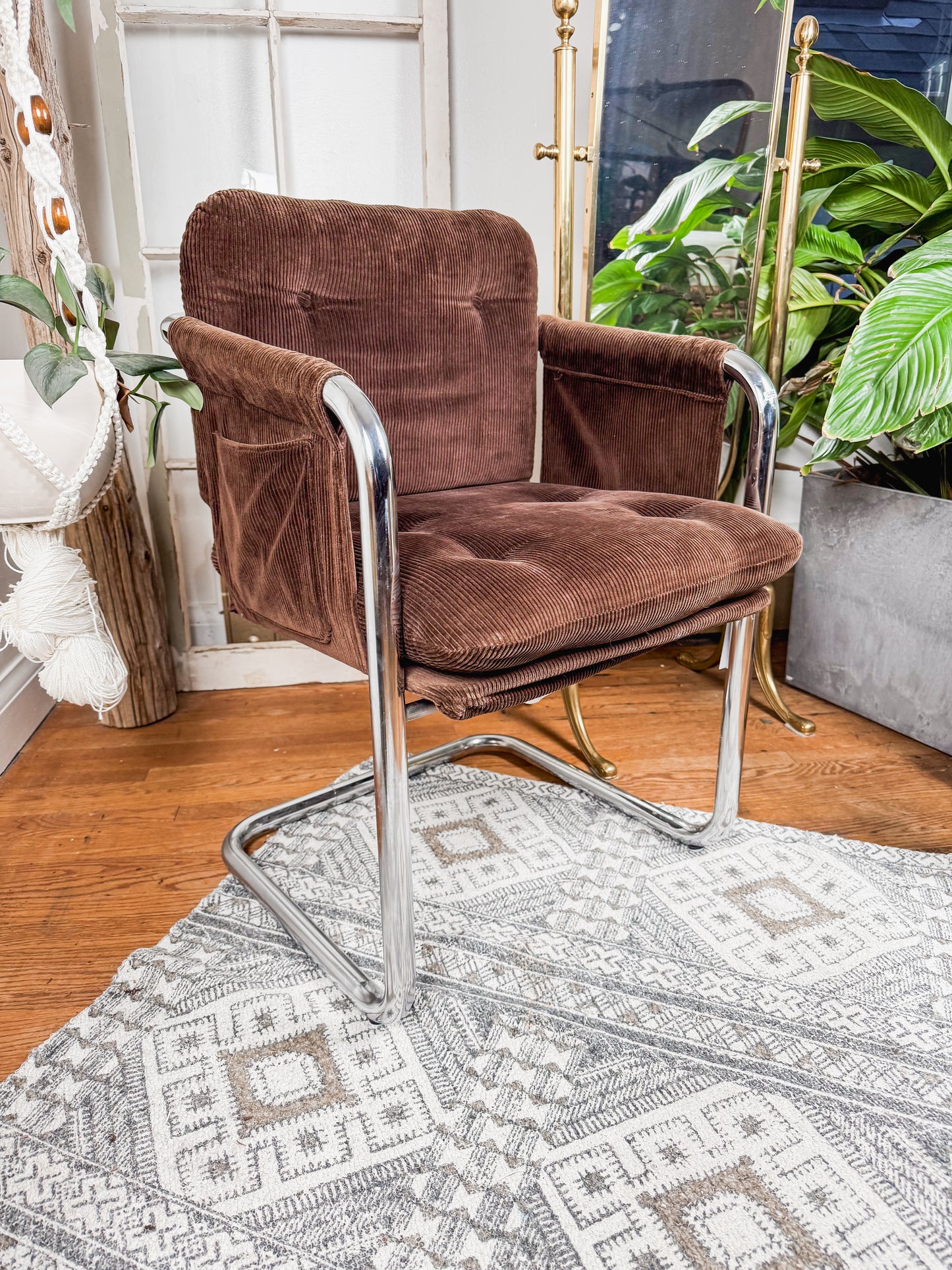 MCM Brown Corduroy & Chrome Office Chair