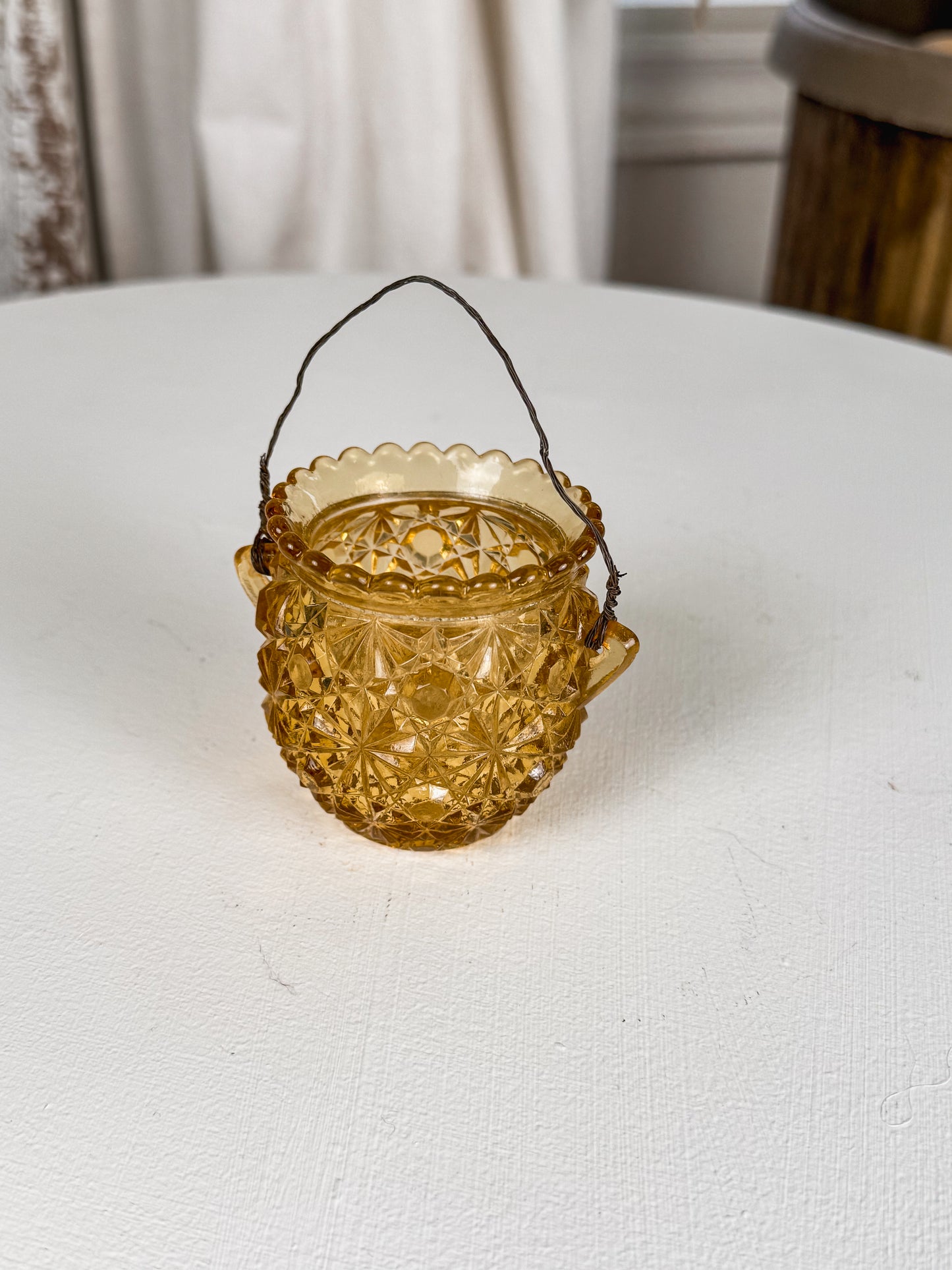 Amber Glass Diamond Point Candle Basket