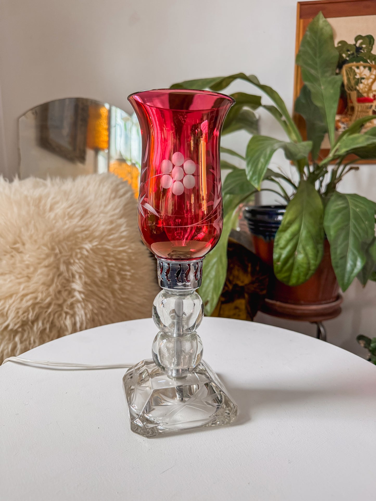 Antique Cranberry Glass Boudoir Lamp