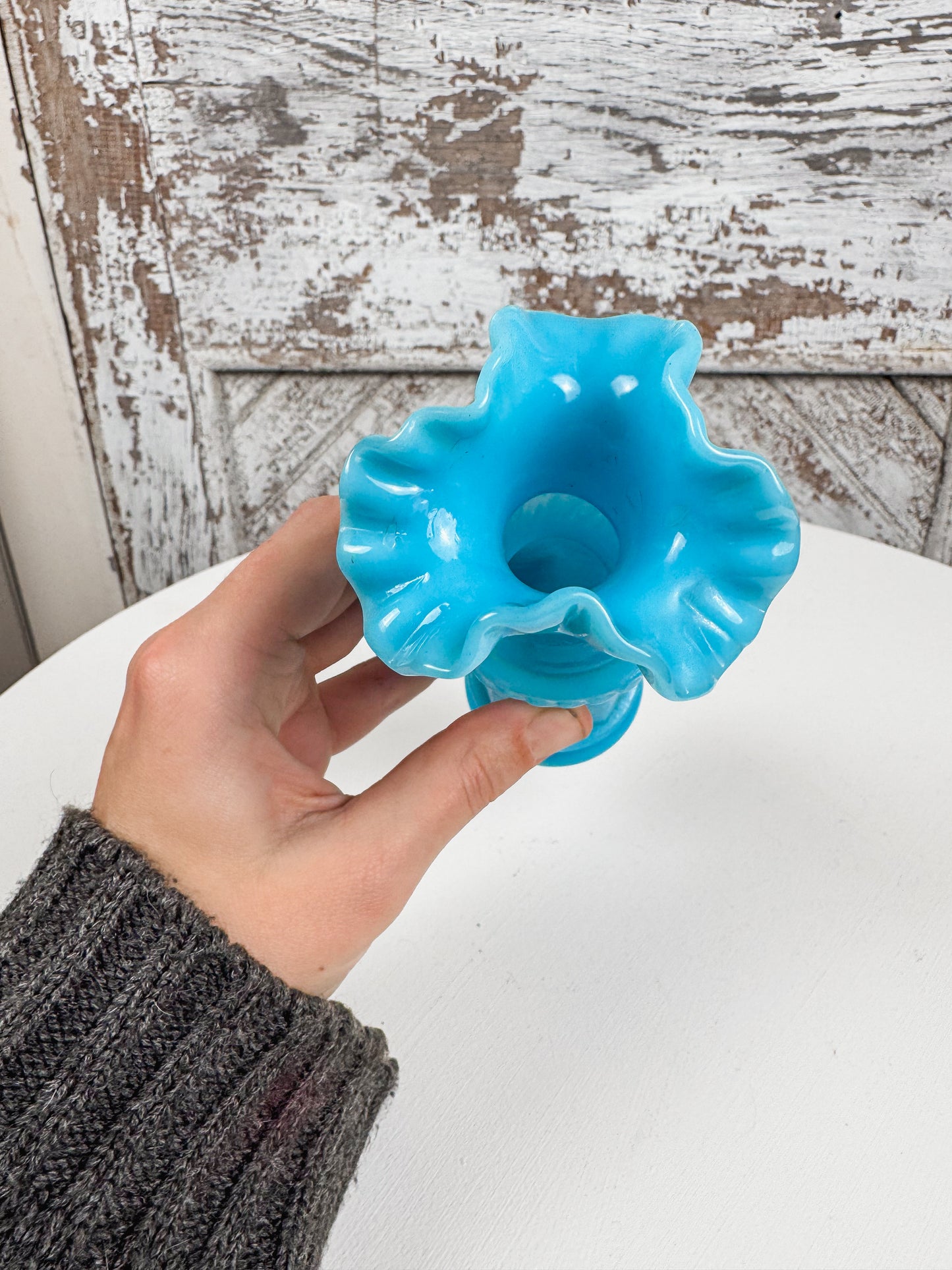 Vallerysthal French Blue Opaline Glass Vase