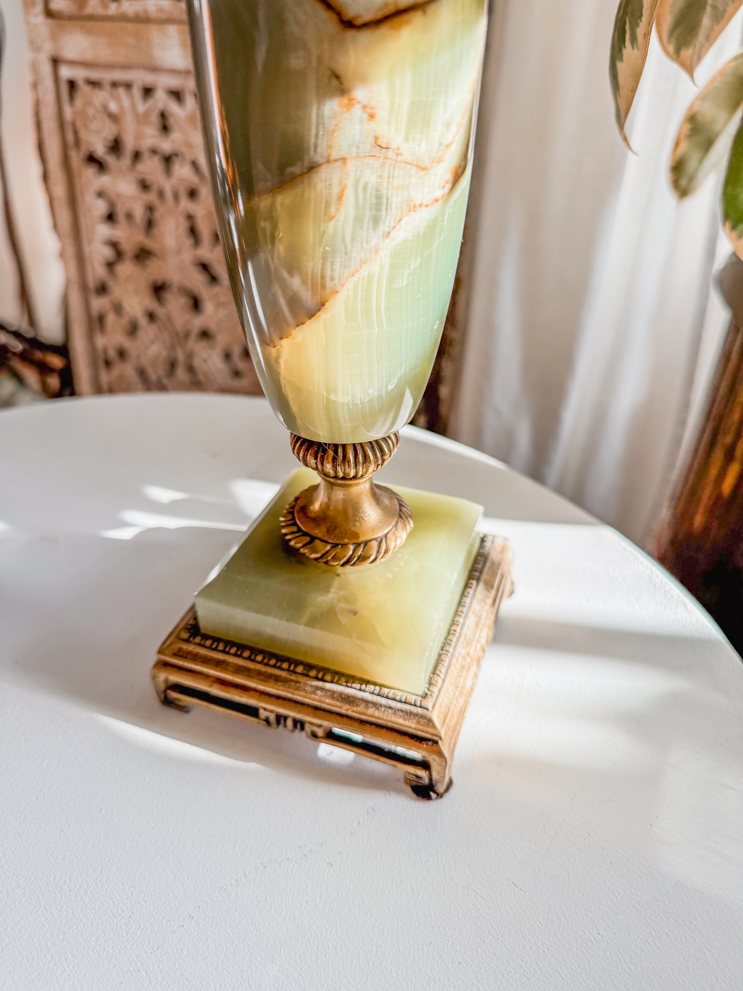 Vintage Art Deco Italian Green Onyx Marble Lamp
