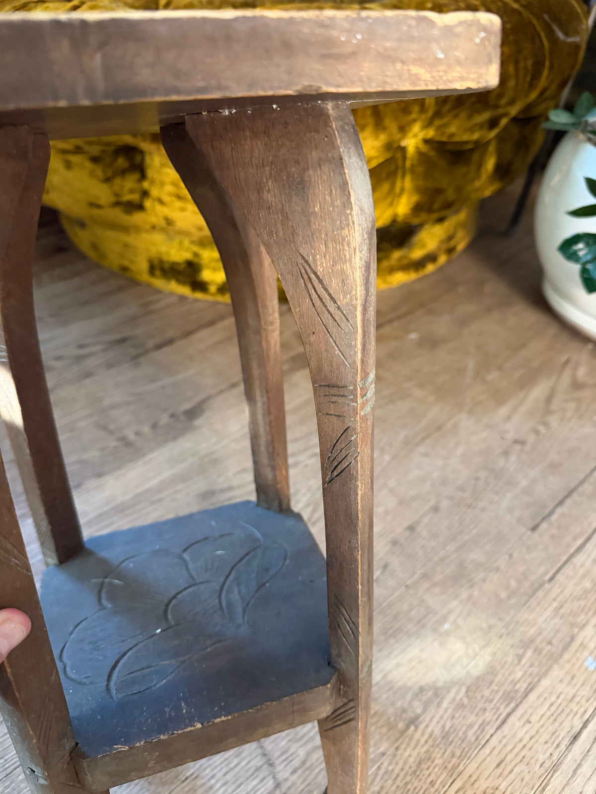 Small Cute Hand Carved Wood Plant Stand