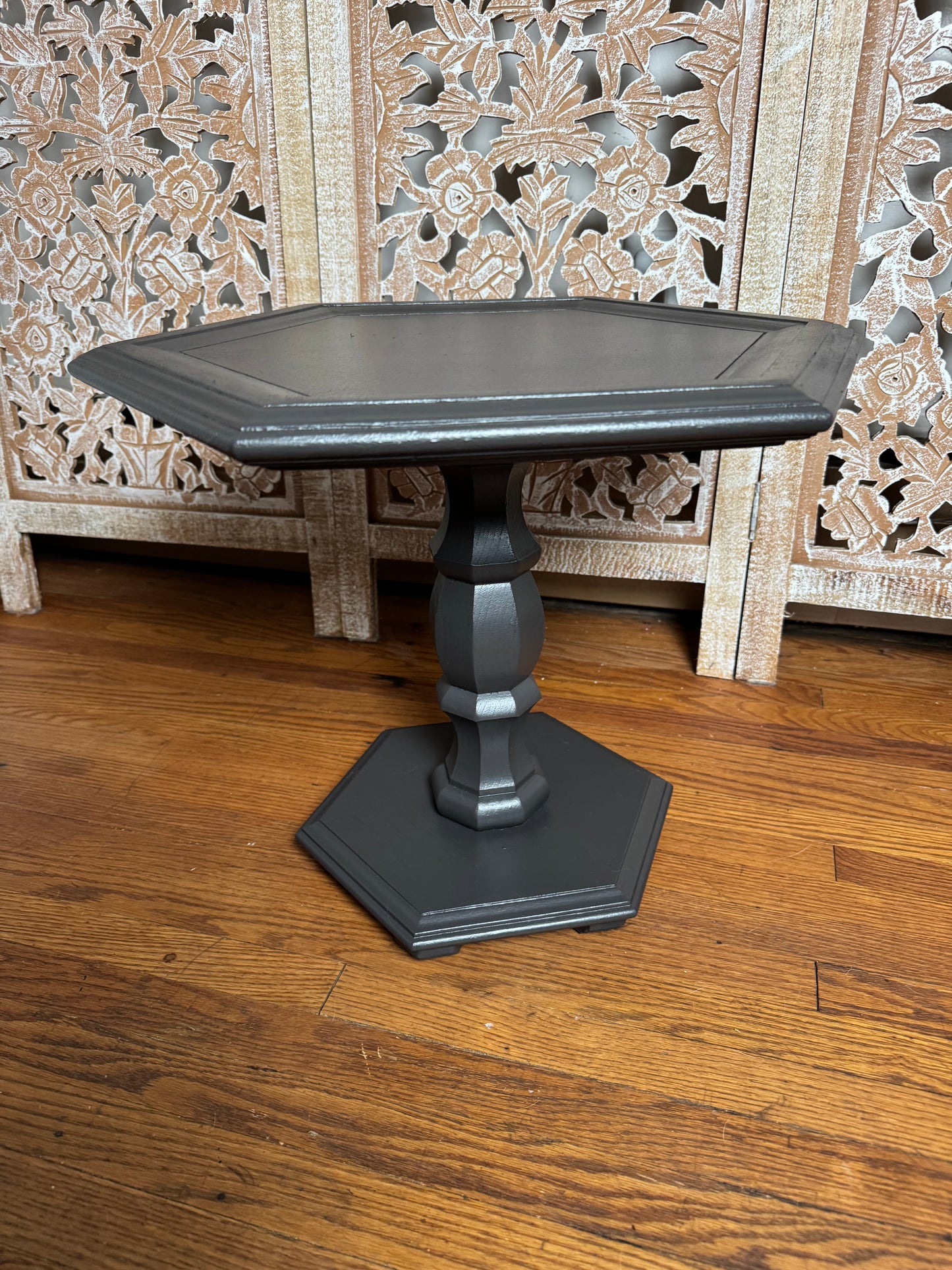 Refinished Dark Grey Hexagon Side Table