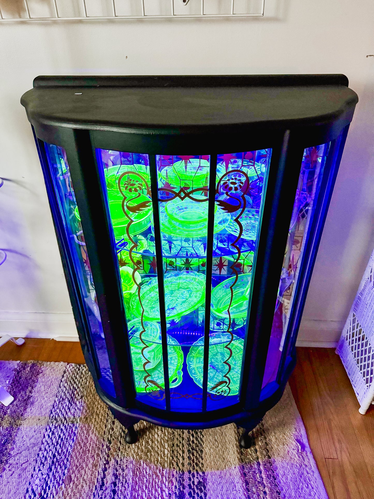 Art Deco Curio Uranium Glass Cabinet