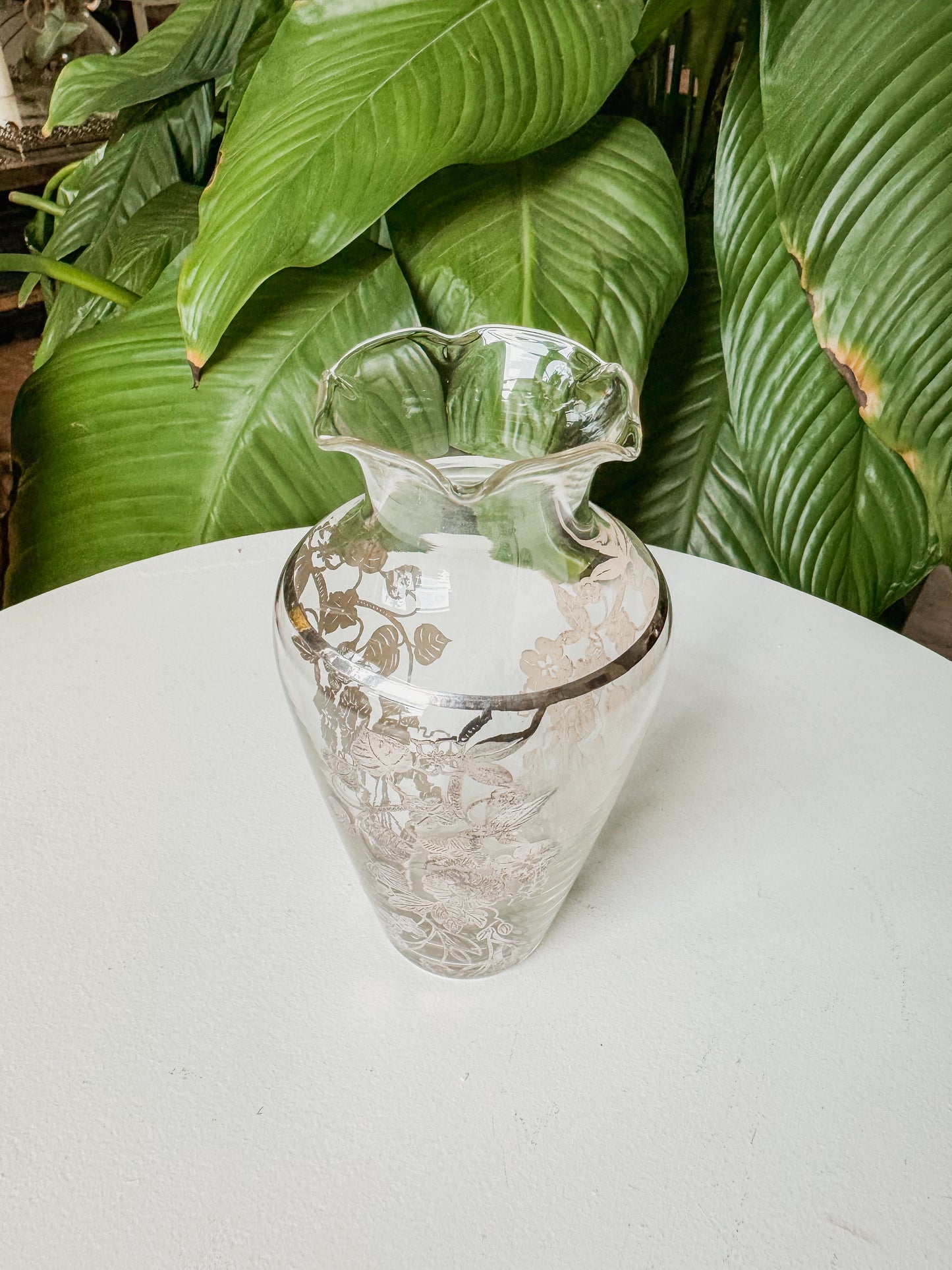 Silver Floral Overlay Vase