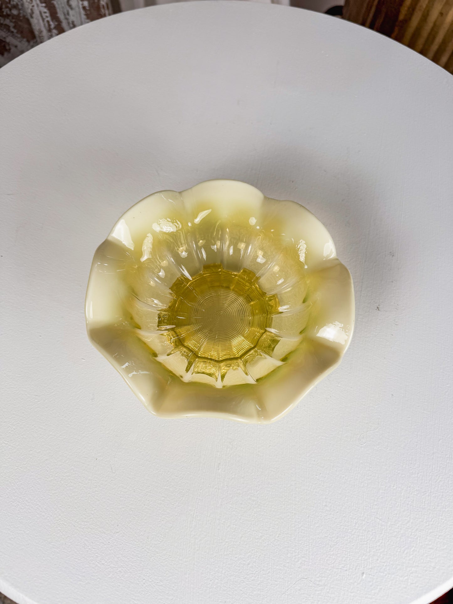 Yellow Opalescent Uranium Glass Dish