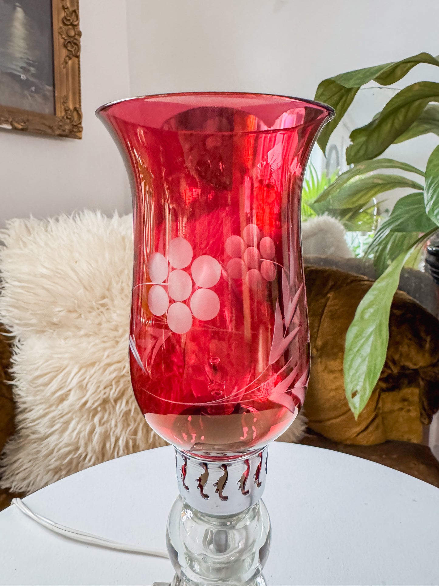Antique Cranberry Glass Boudoir Lamp