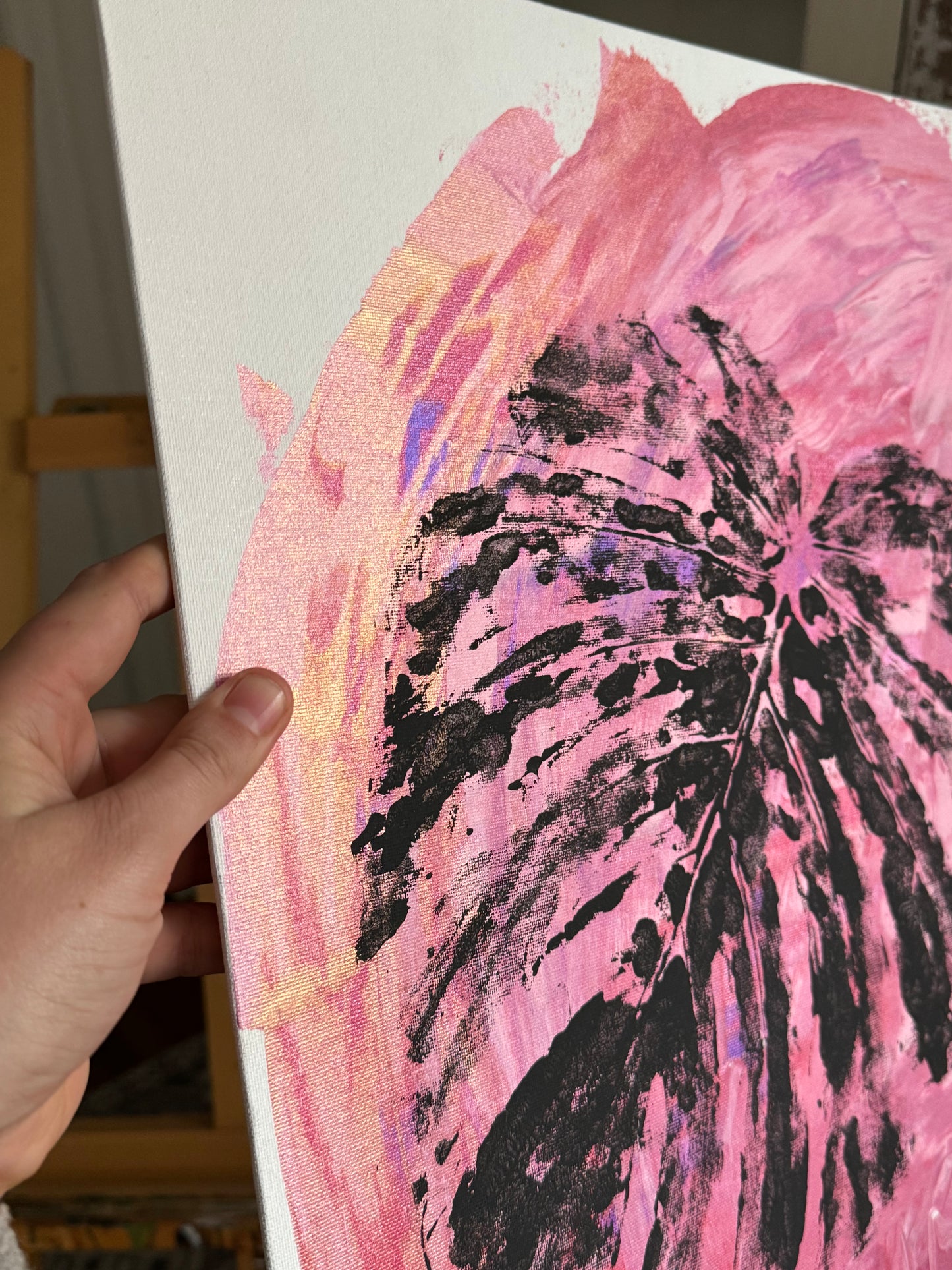 Pink Monstera Leaf Abstract Painting