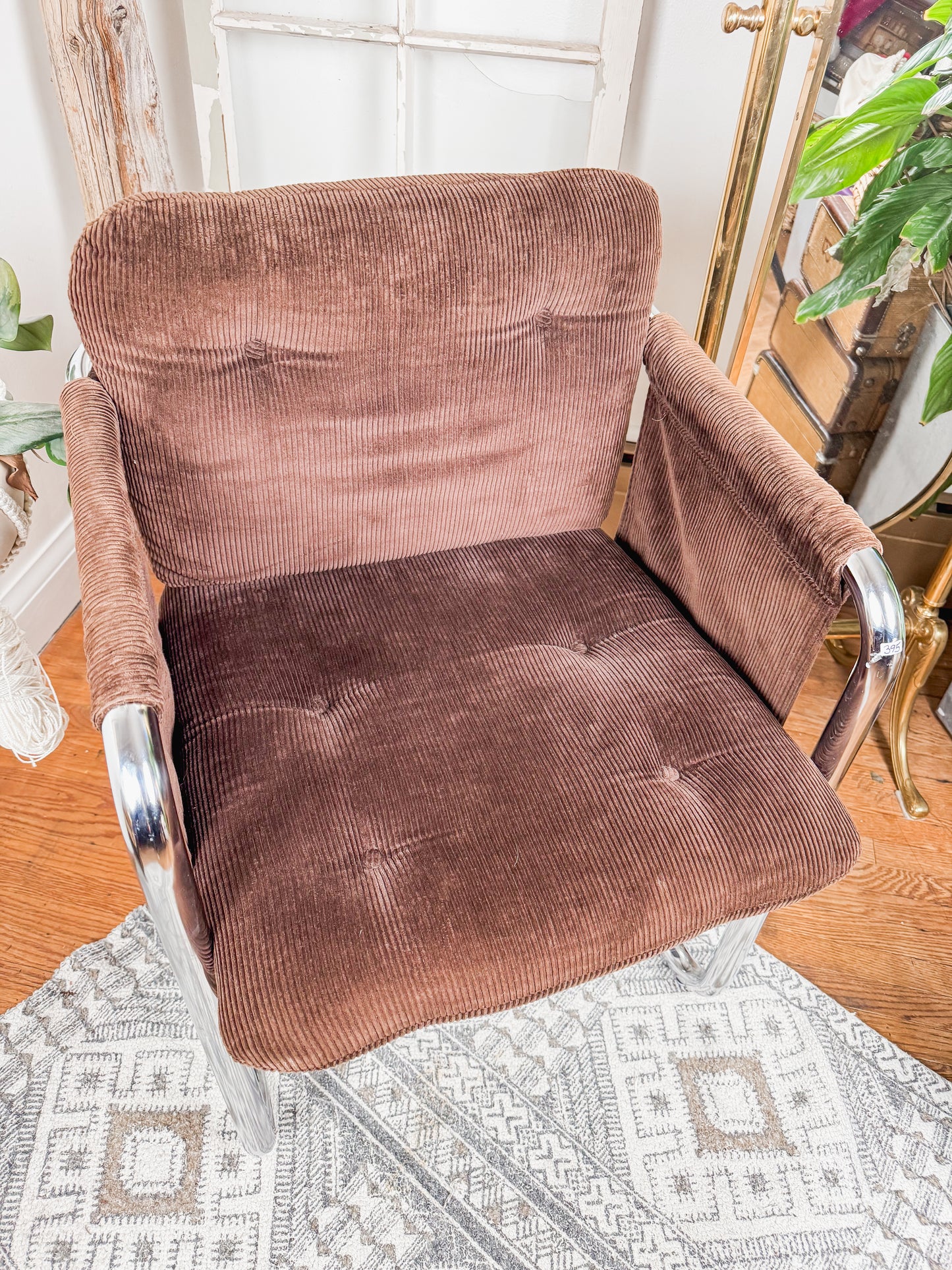 MCM Brown Corduroy & Chrome Office Chair