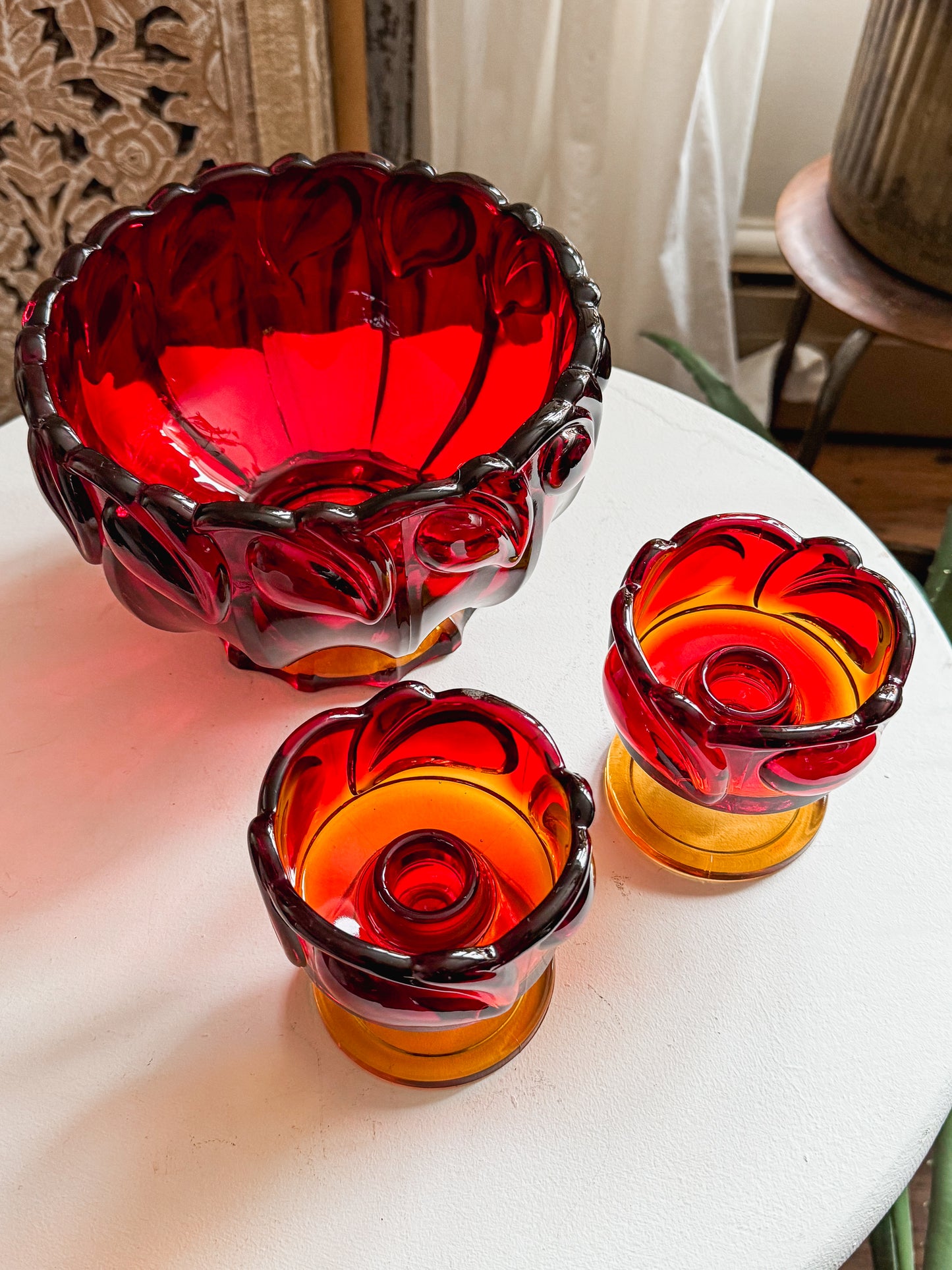 1950s Amberina Indiana Tiara Sunset Bowl