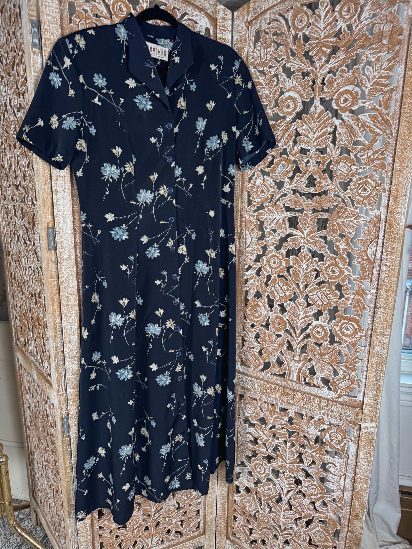 1950s Inspired Braemar Jeremy Scott Navy Floral Dress