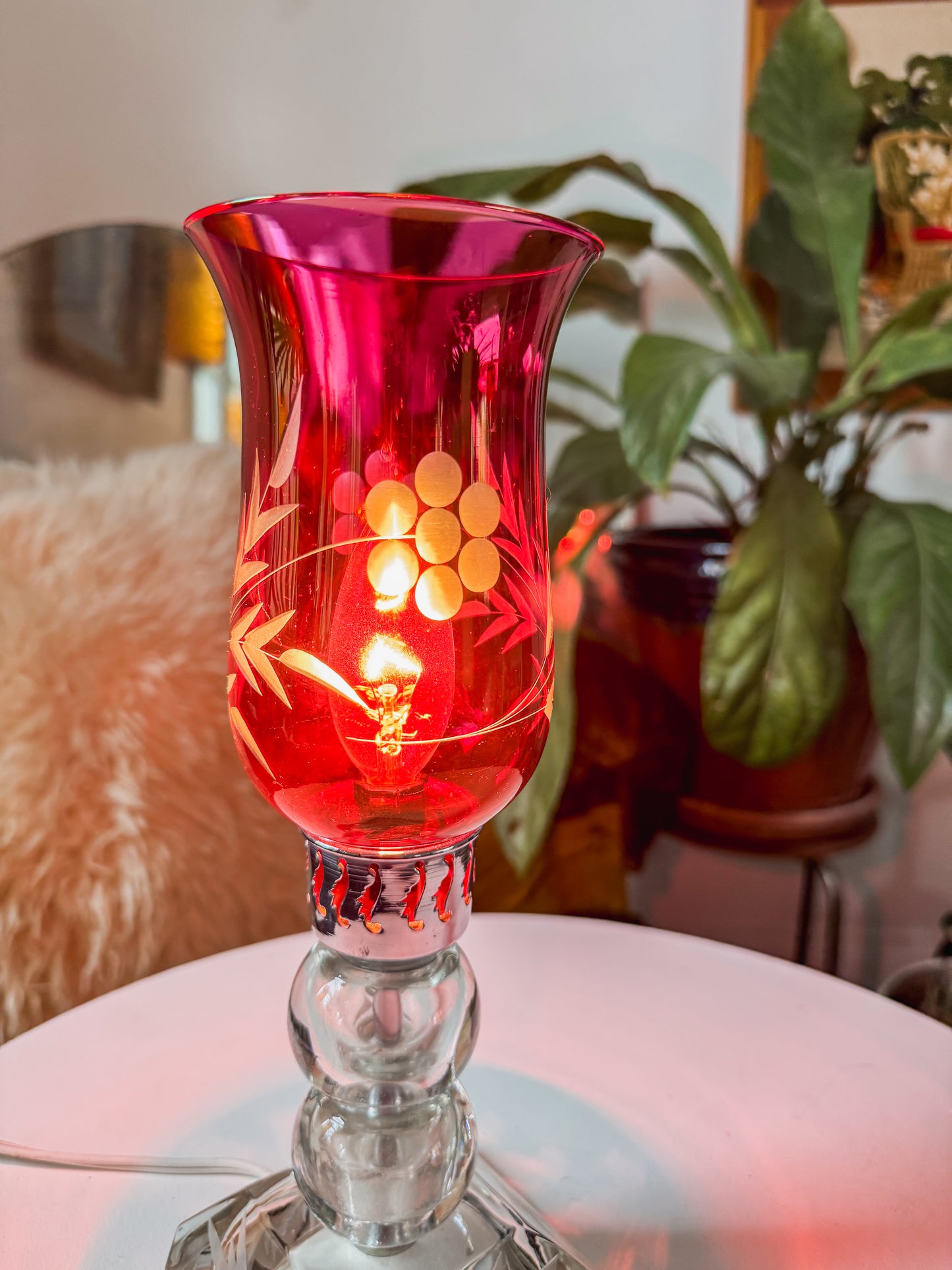 Antique Cranberry Glass Boudoir Lamp