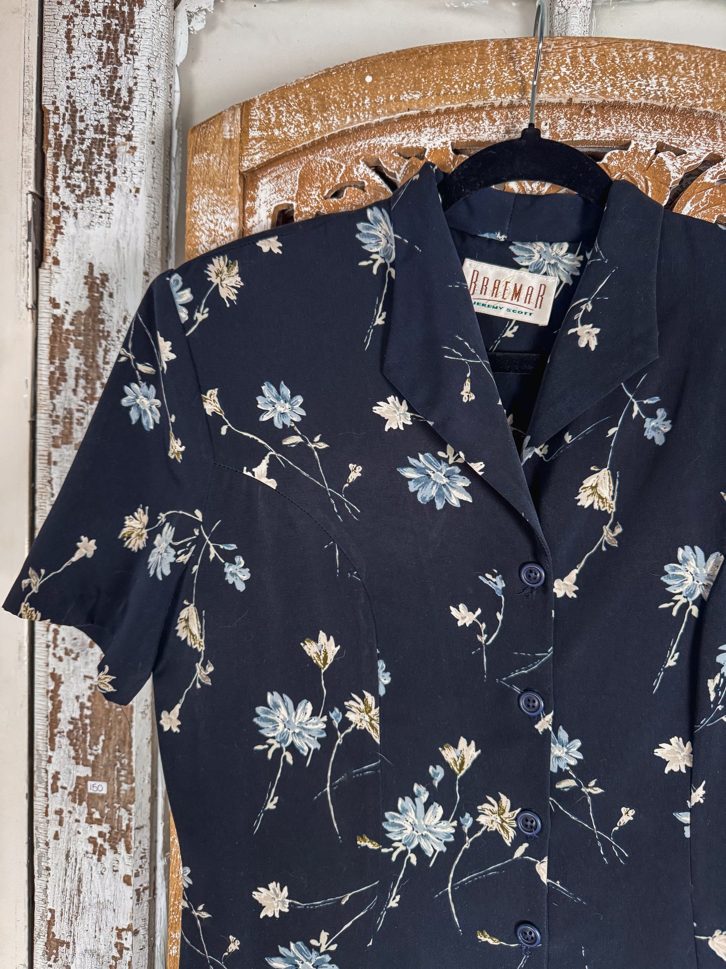 1950s Inspired Braemar Jeremy Scott Navy Floral Dress