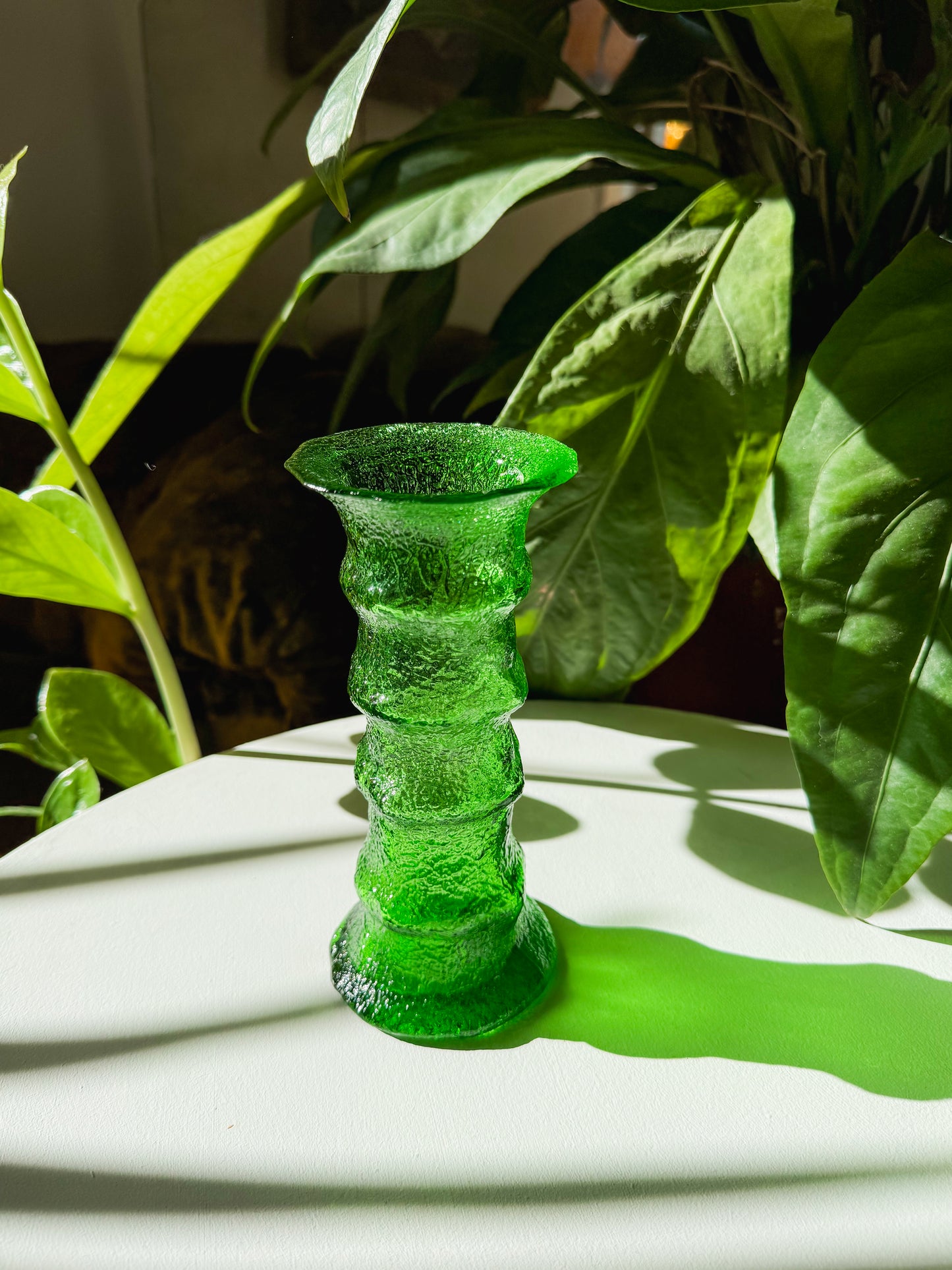 Emerald Green Crinkle Glass Vase