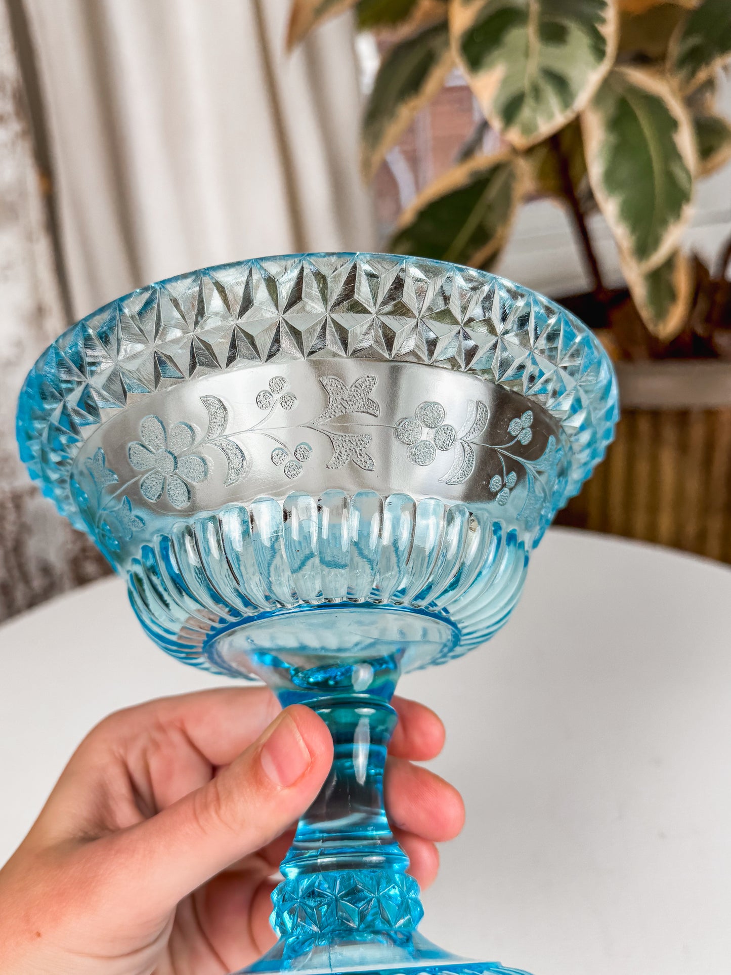 EAPG Light Blue Wildflower Compote