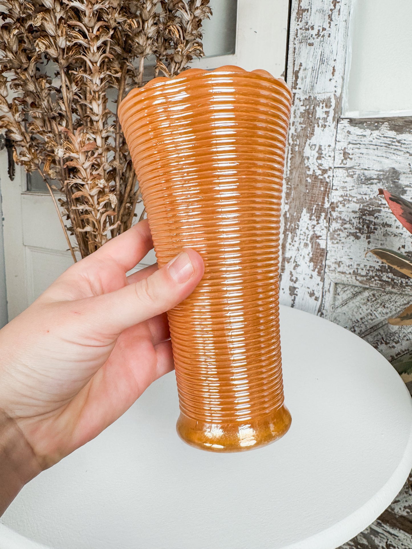 Anchor Hocking Fire King Peach Lustre Vase