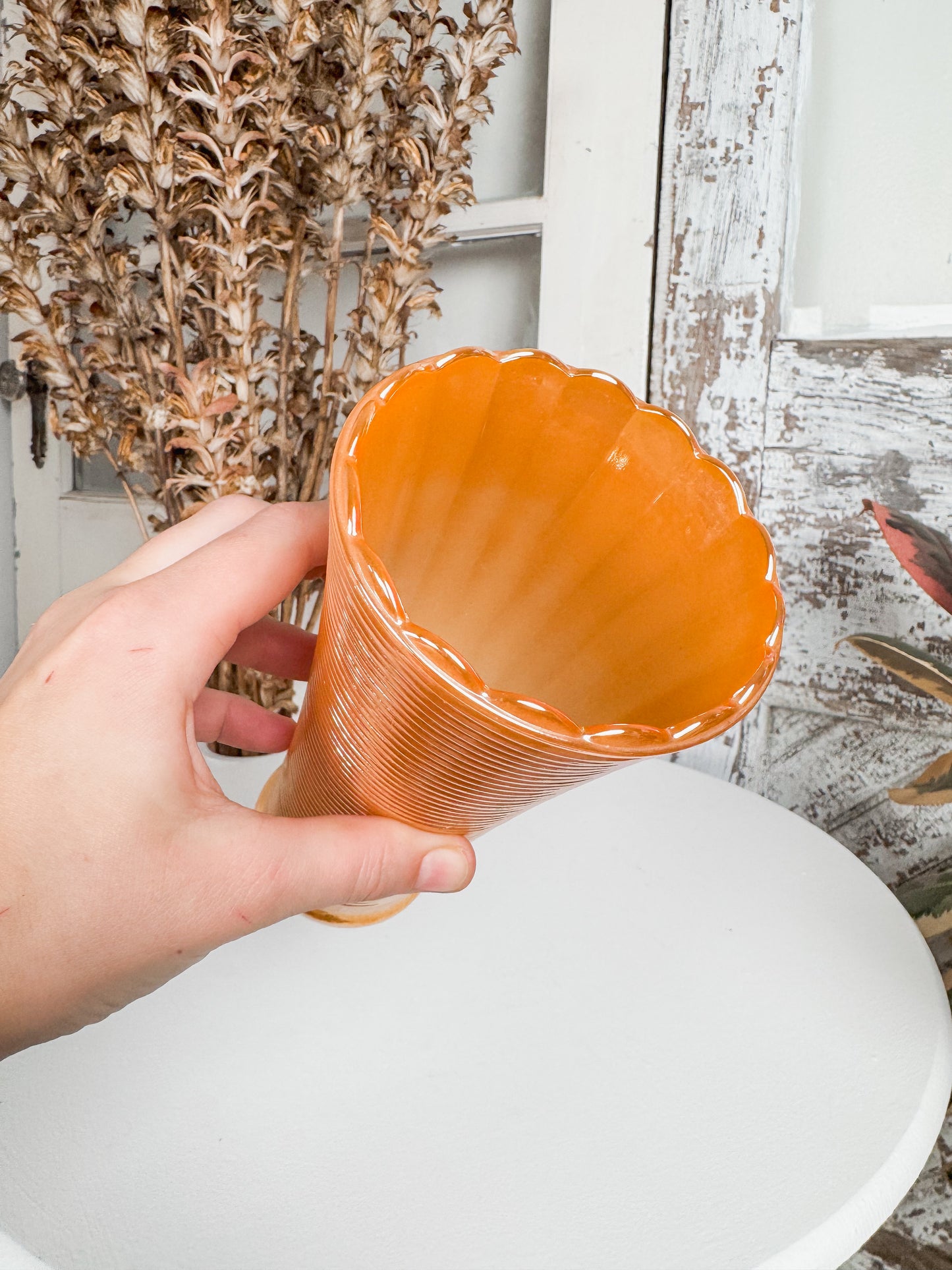 Anchor Hocking Fire King Peach Lustre Vase