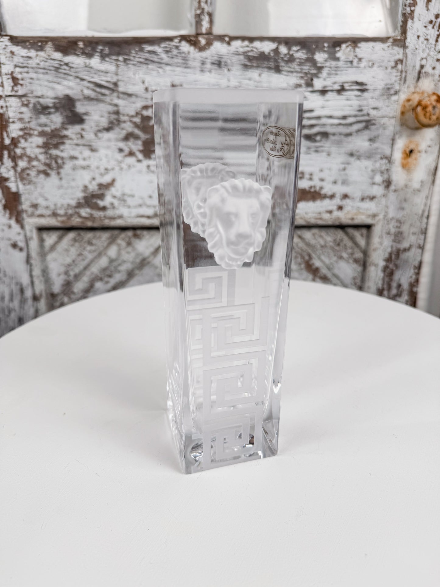 Blown Glass Lions Head Square Vase