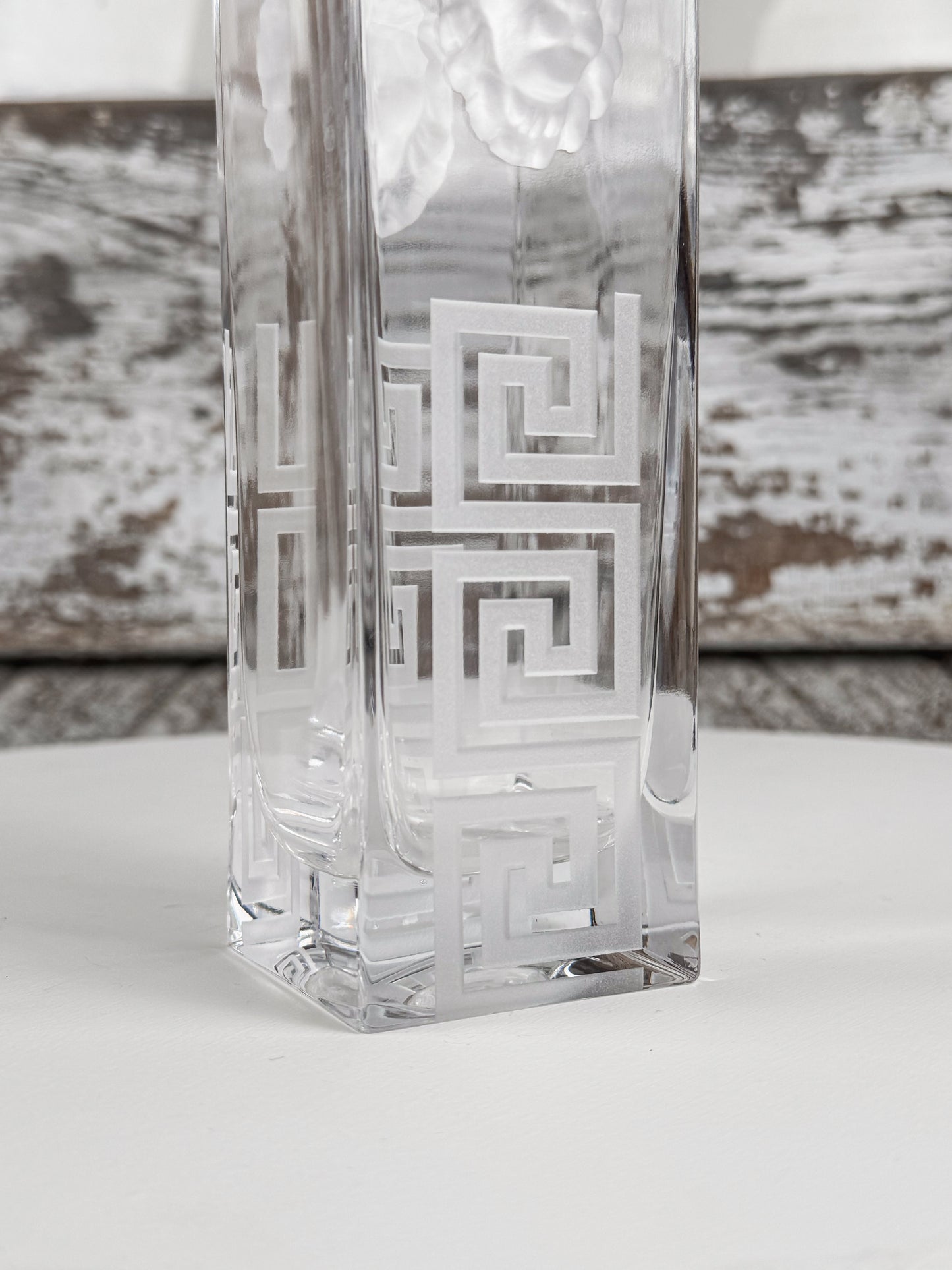 Blown Glass Lions Head Square Vase