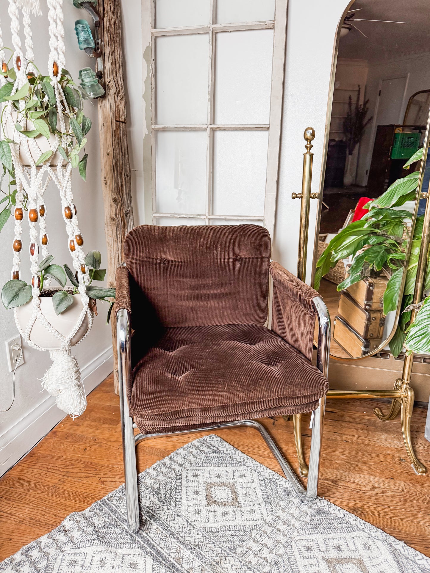MCM Brown Corduroy & Chrome Office Chair