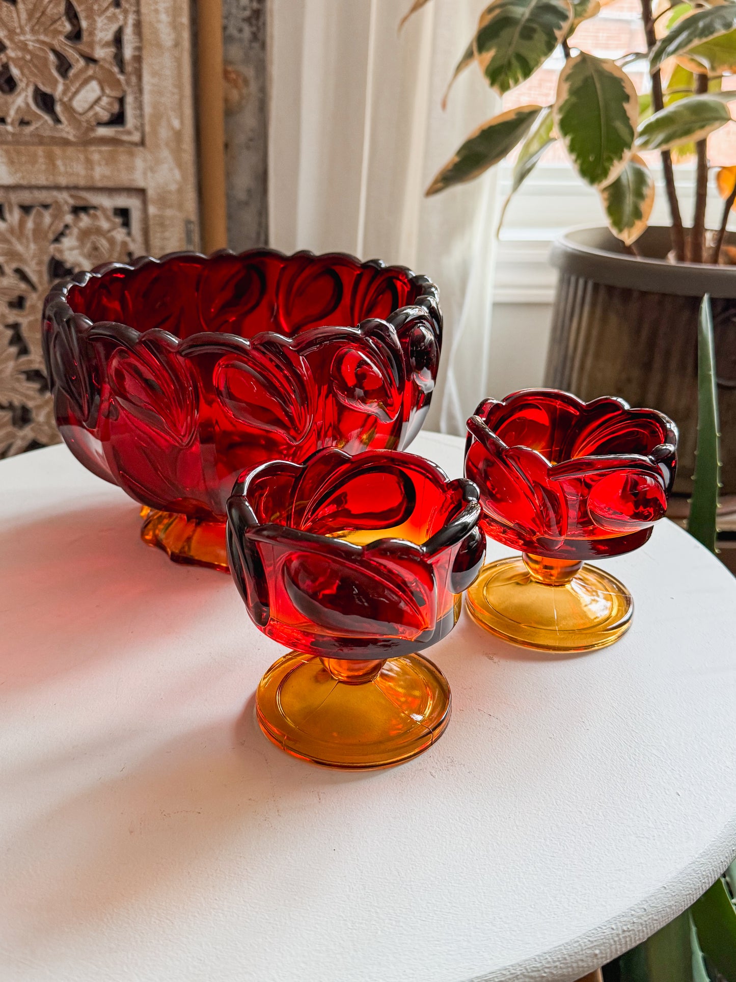 1950s Amberina Indiana Tiara Sunset Bowl