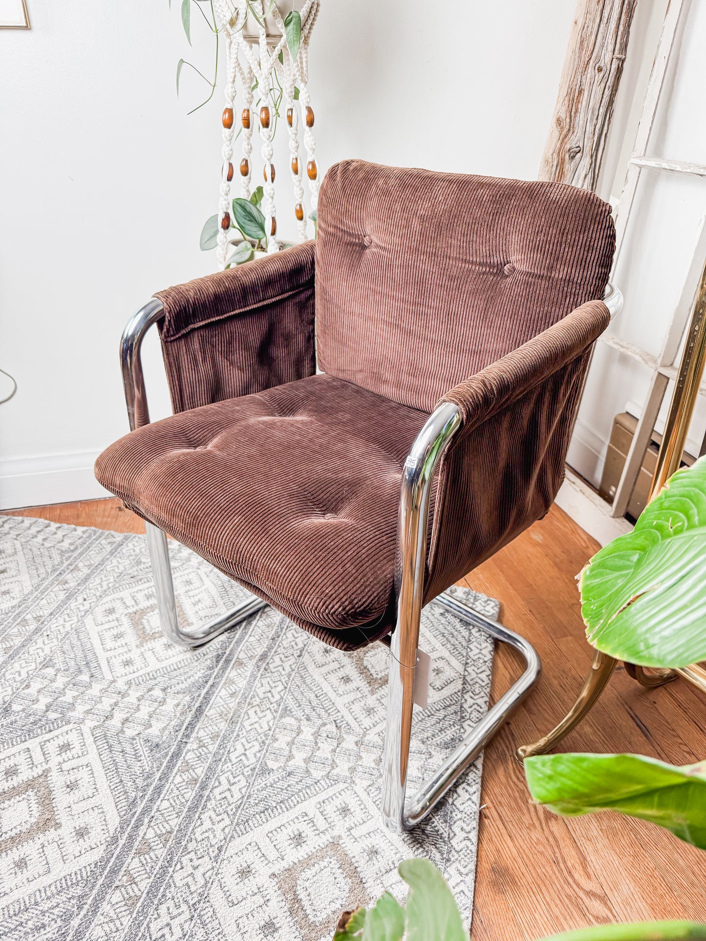 MCM Brown Corduroy & Chrome Office Chair