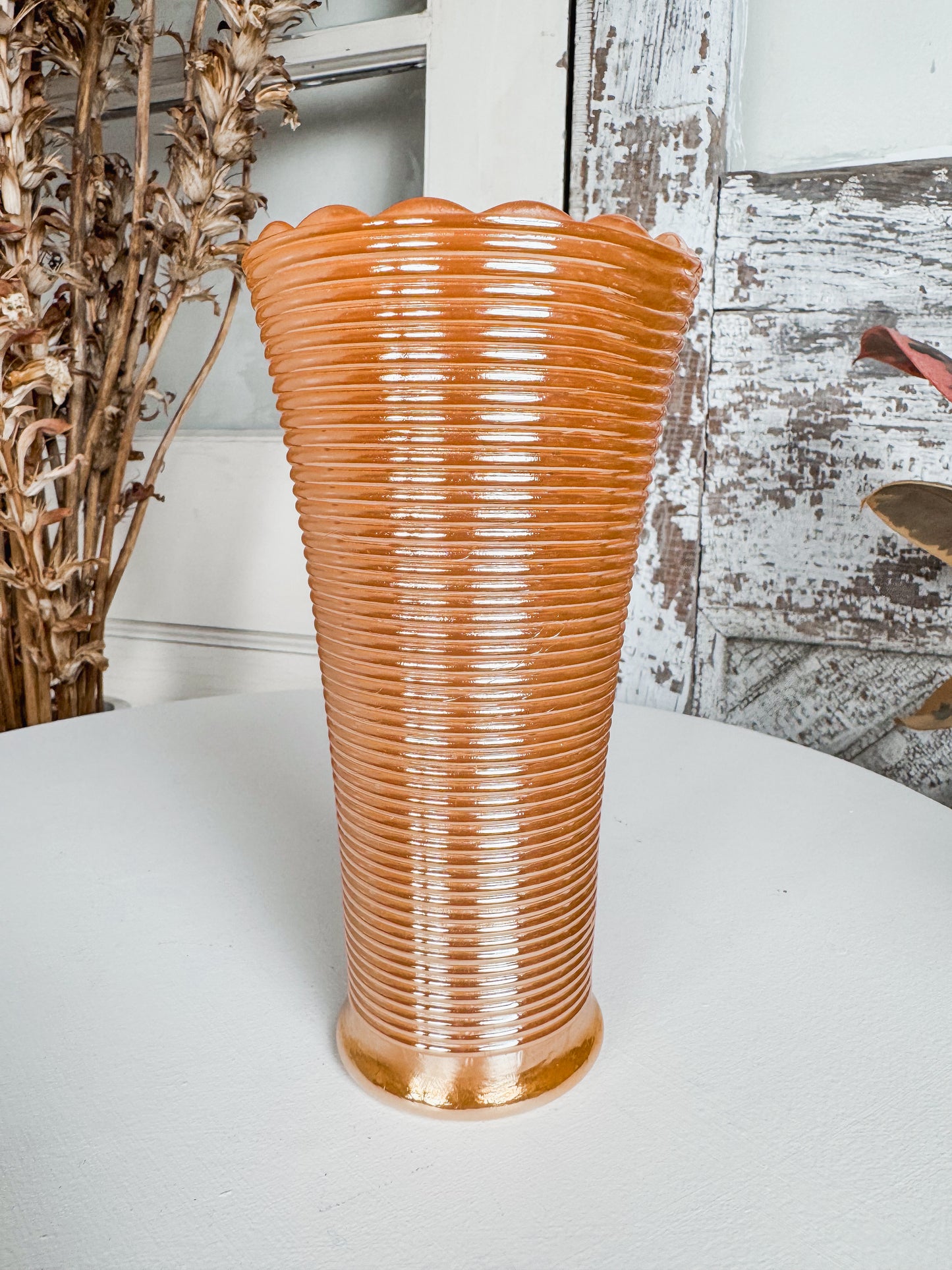 Anchor Hocking Fire King Peach Lustre Vase