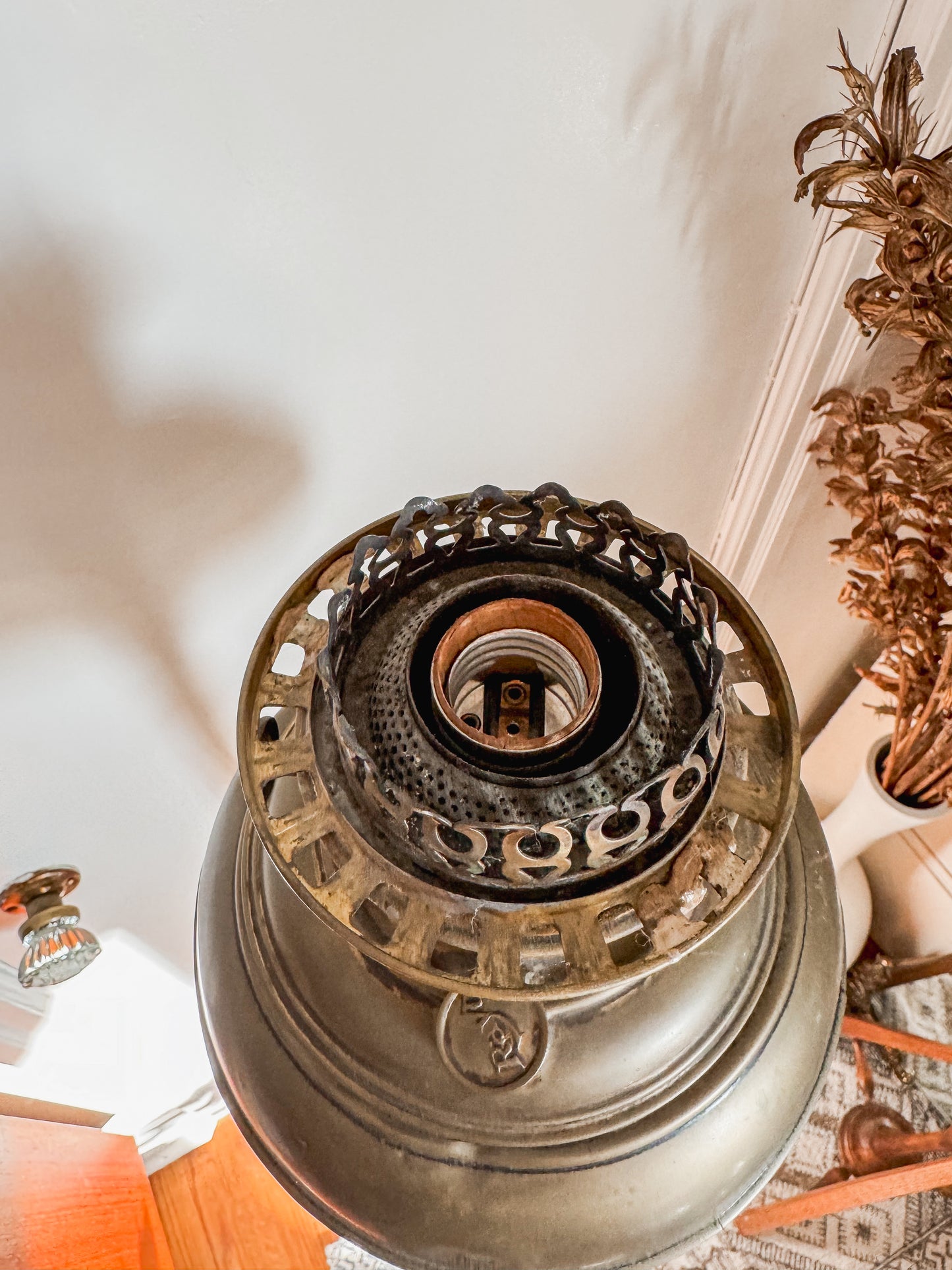 19th Century Brass Piano Lamp