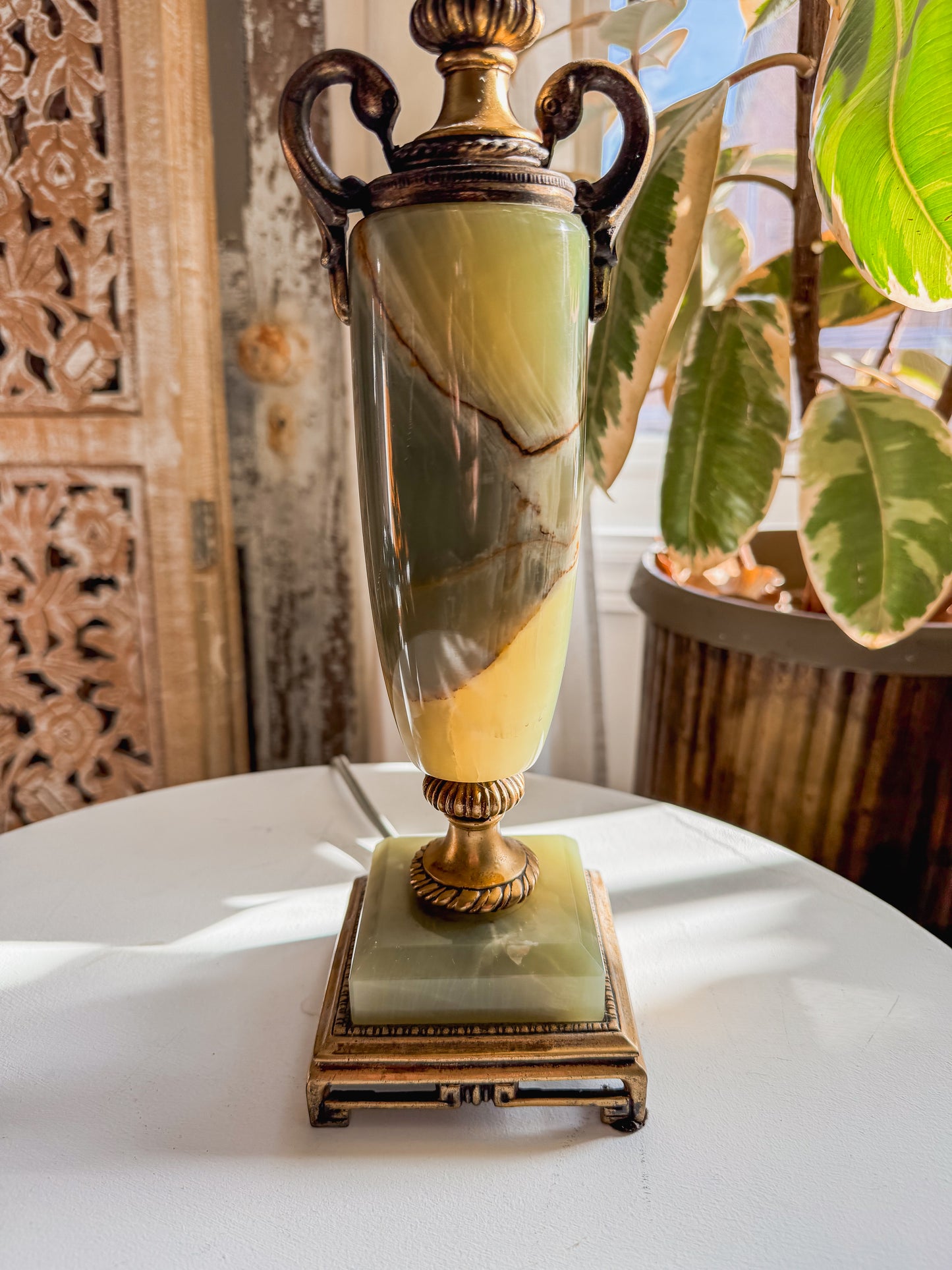 Vintage Art Deco Italian Green Onyx Marble Lamp