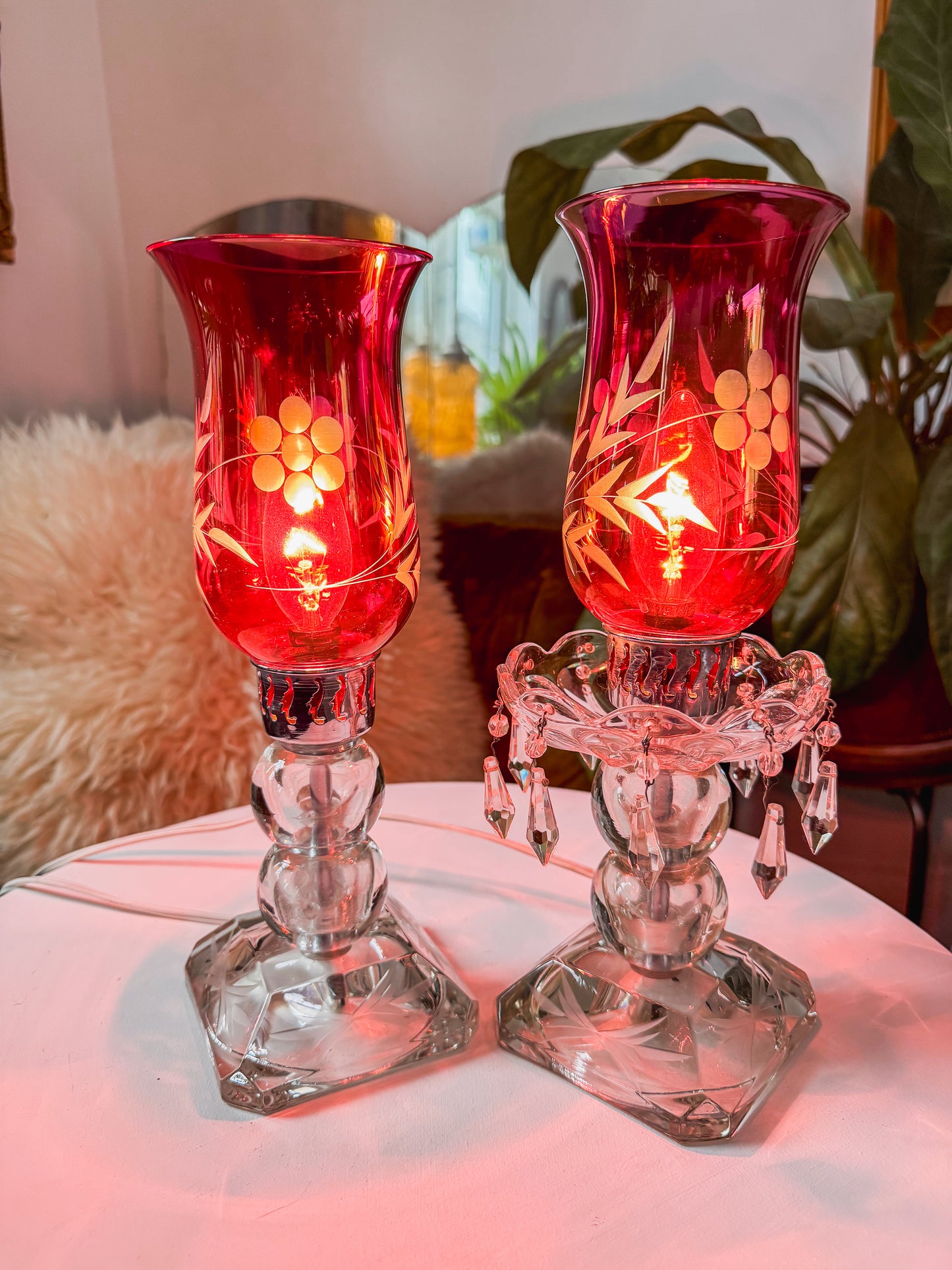 Antique Cranberry Glass Boudoir Lamp