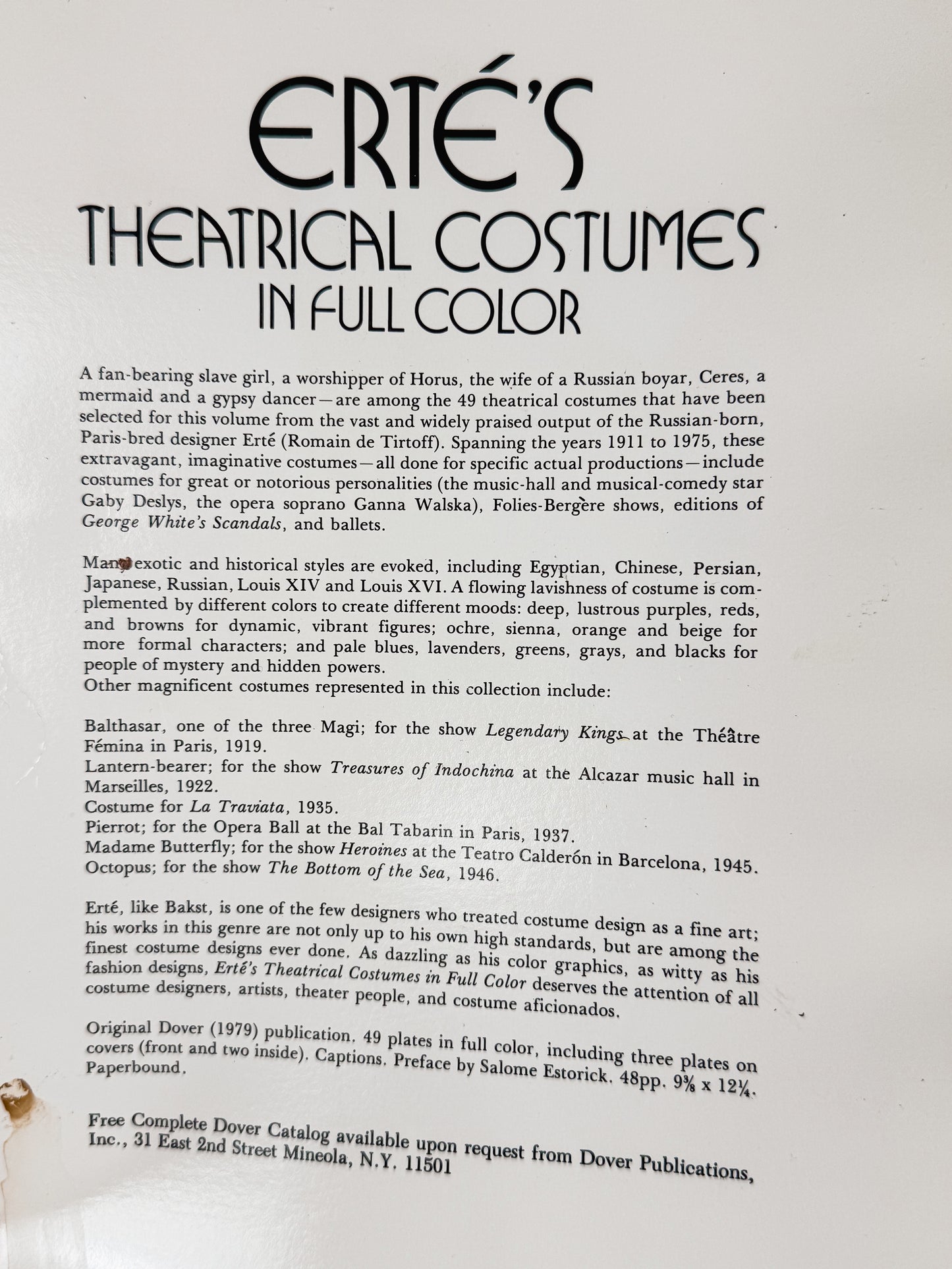 Erté's Theatrical Costumes in Full Color by Erté