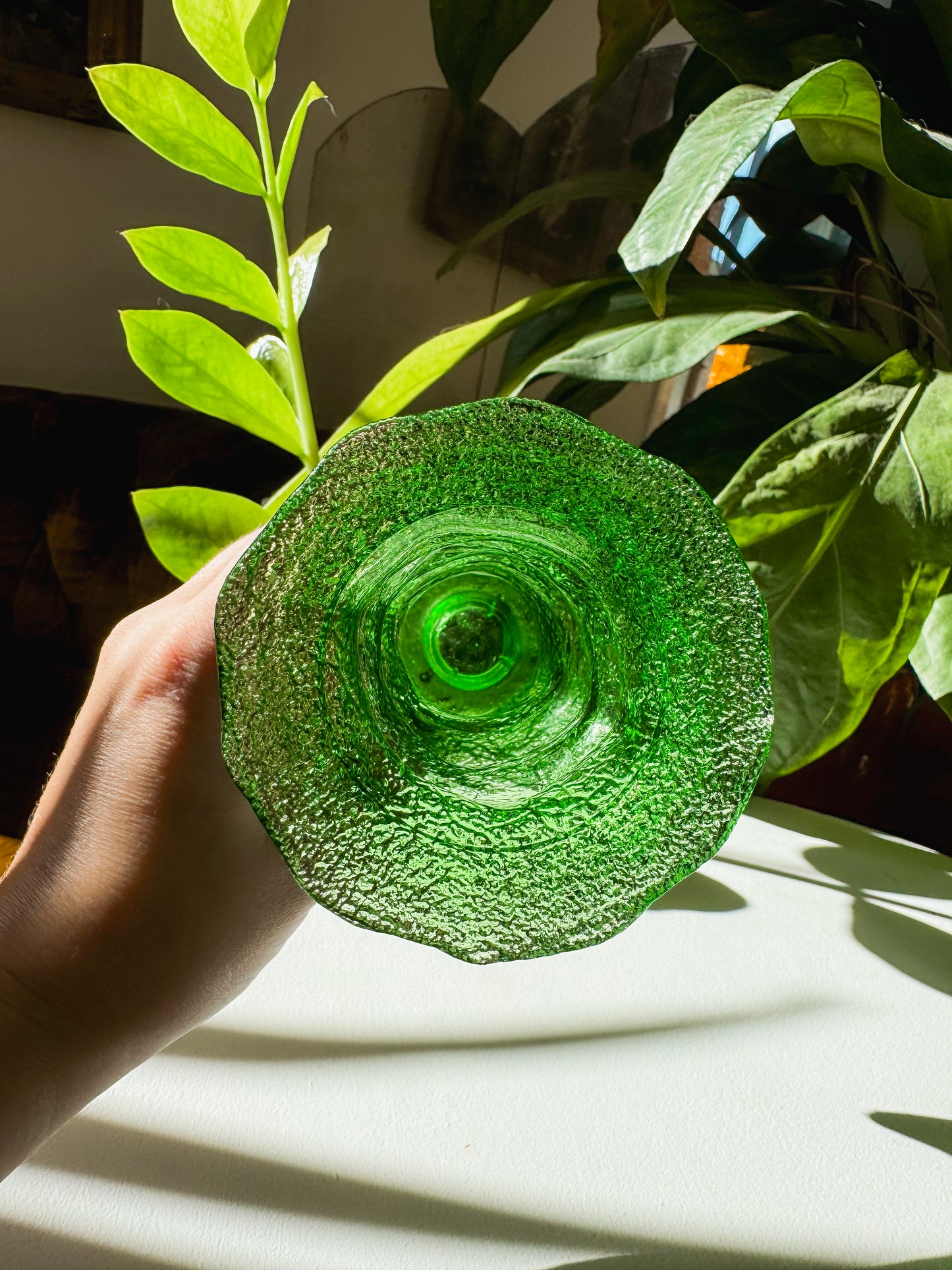 Emerald Green Crinkle Glass Vase