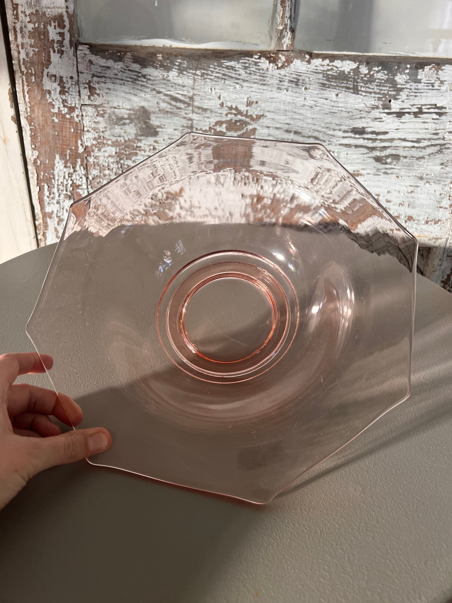 Pink Depression Octagon Serving Bowl