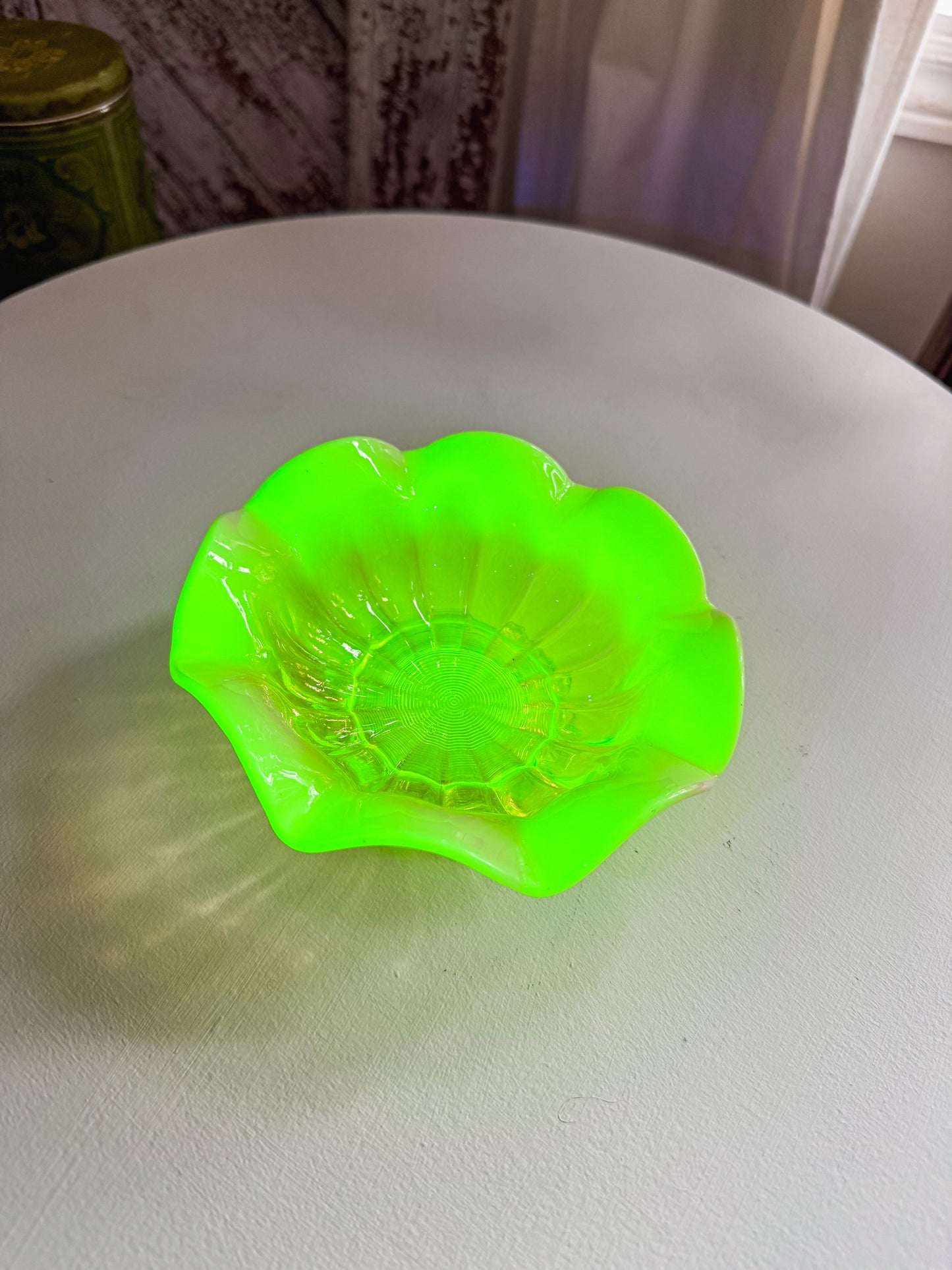 Yellow Opalescent Uranium Glass Dish