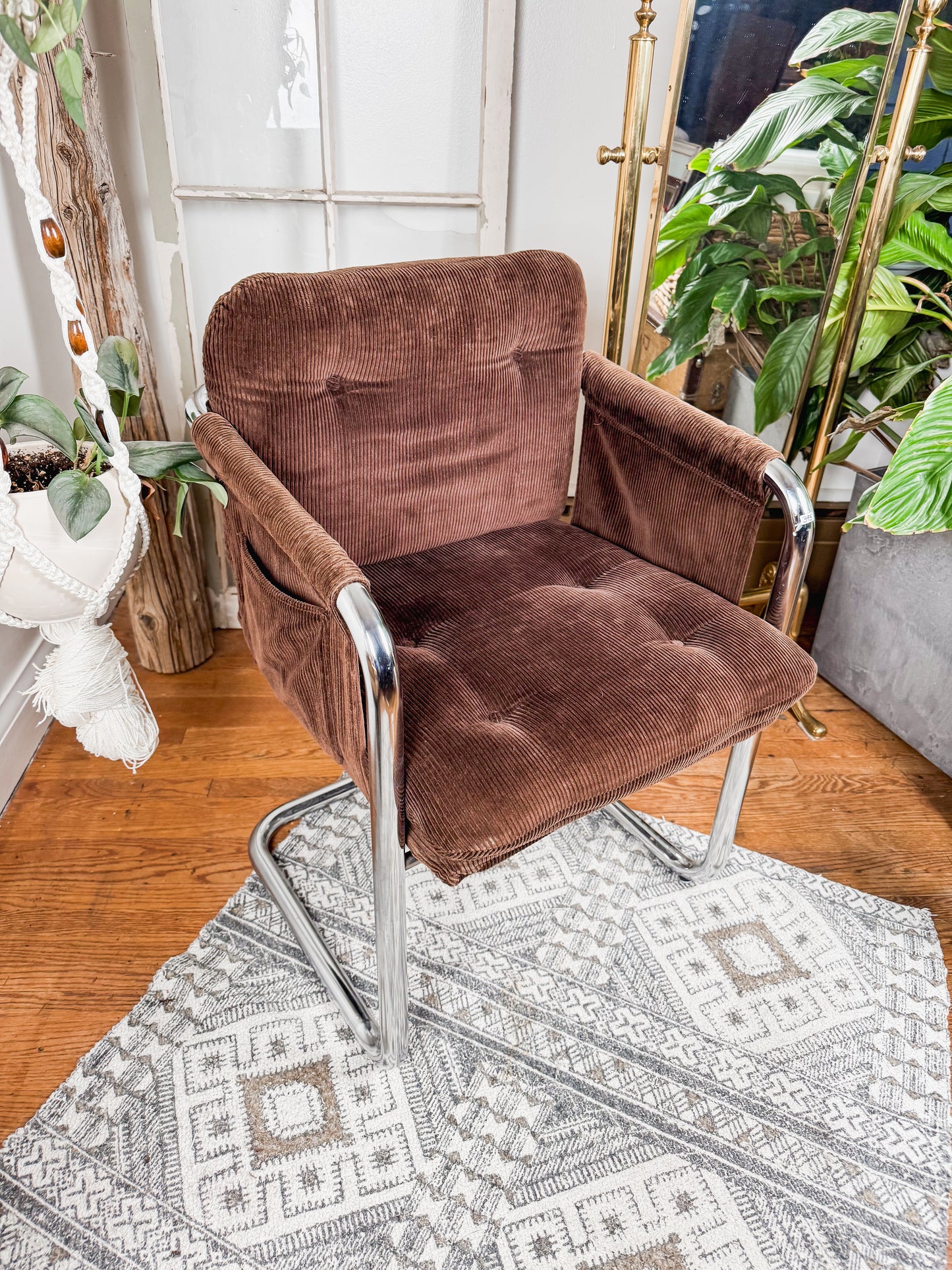MCM Brown Corduroy & Chrome Office Chair