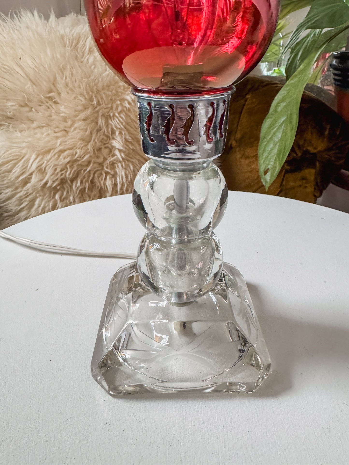 Antique Cranberry Glass Boudoir Lamp