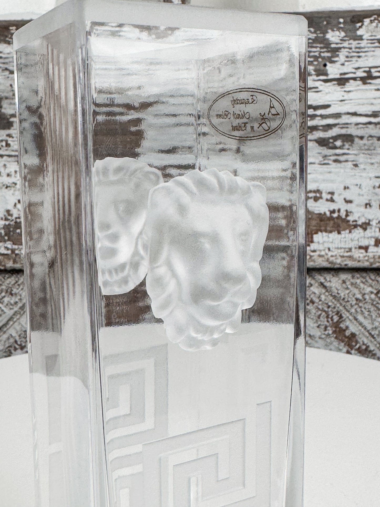 Blown Glass Lions Head Square Vase
