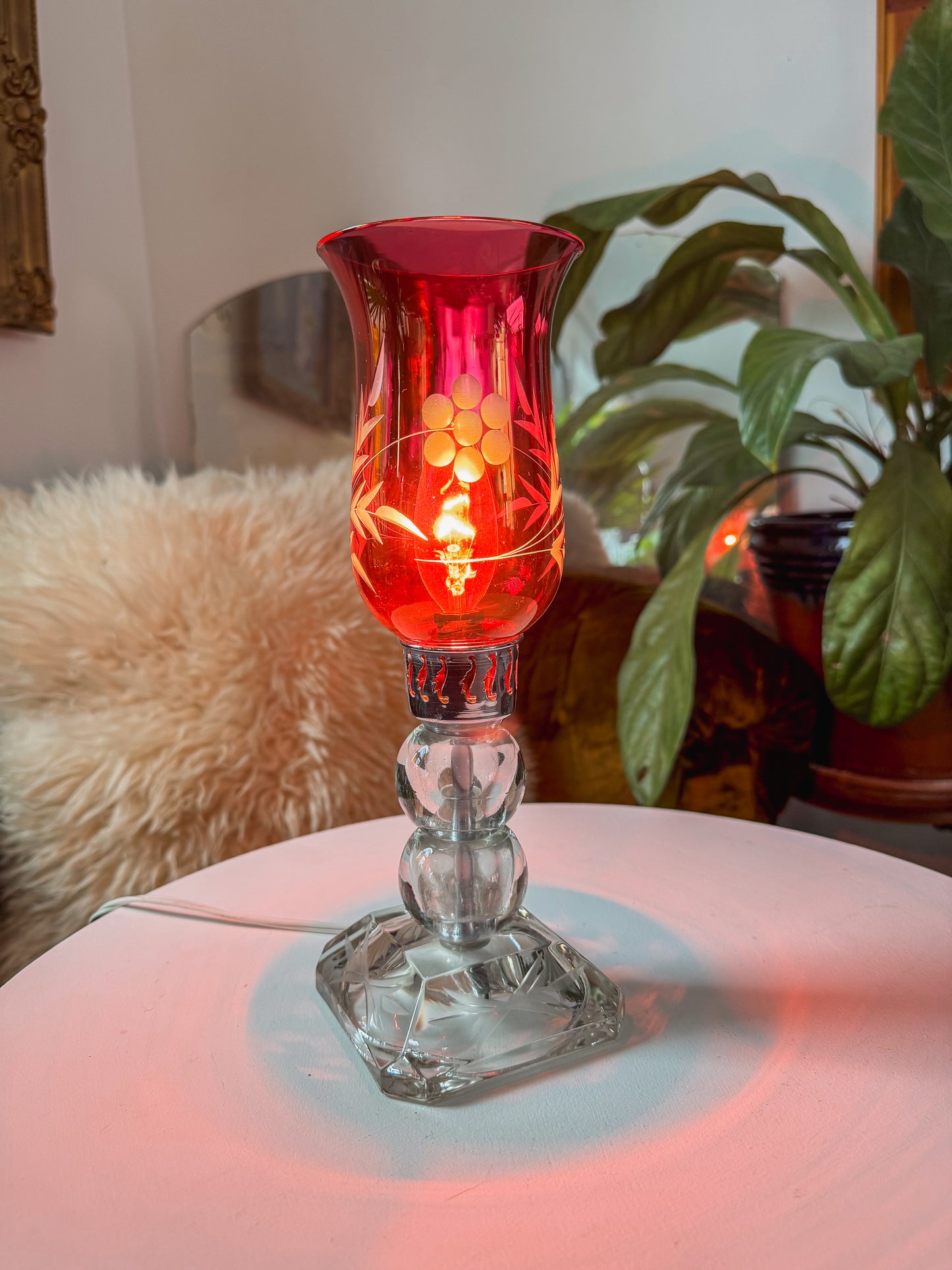 Antique Cranberry Glass Boudoir Lamp