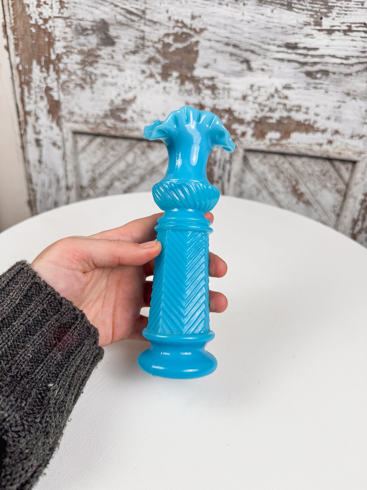 Vallerysthal French Blue Opaline Glass Vase