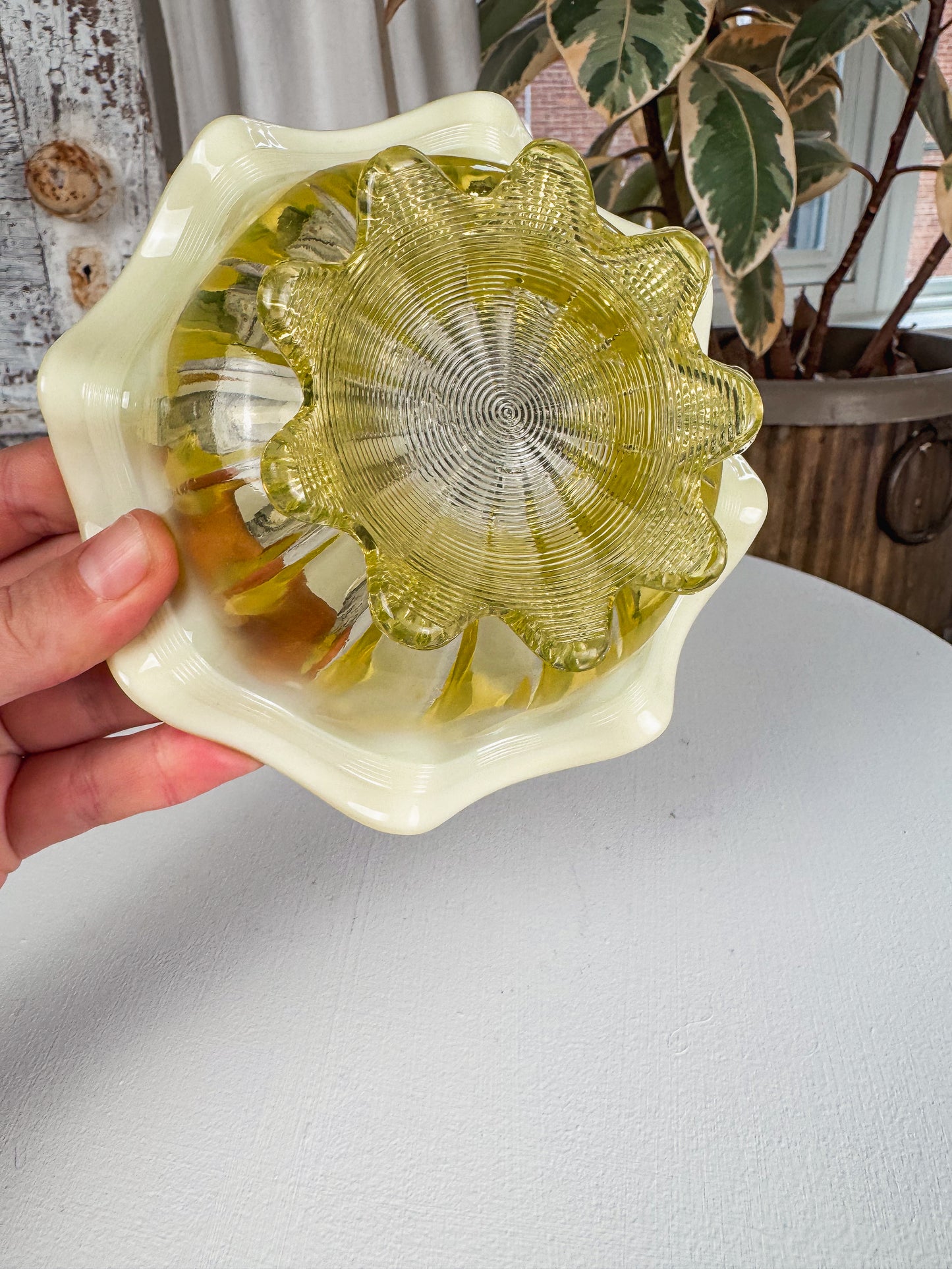 Yellow Opalescent Uranium Glass Dish