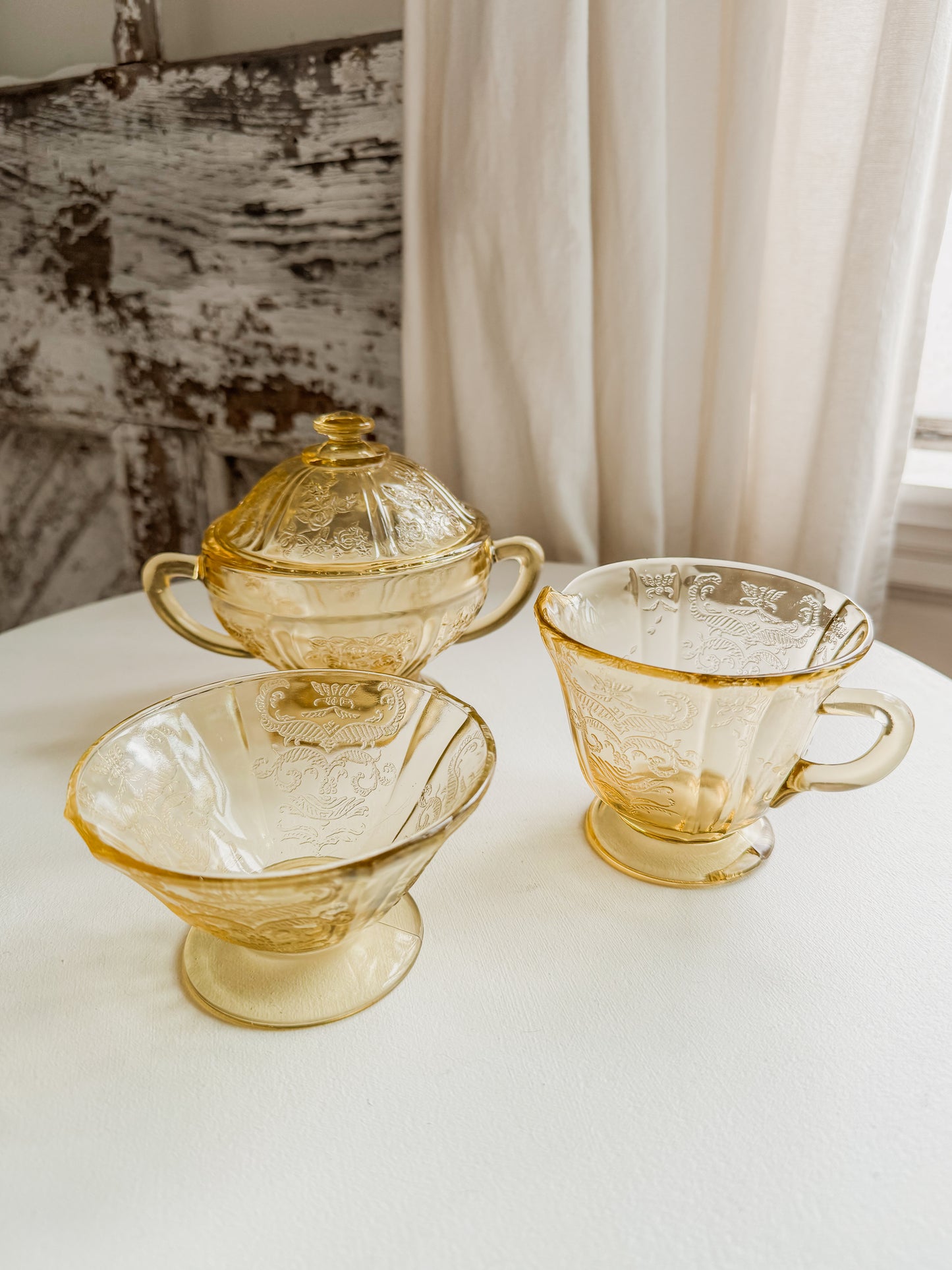 Yellow Depression Glass Creamer Set