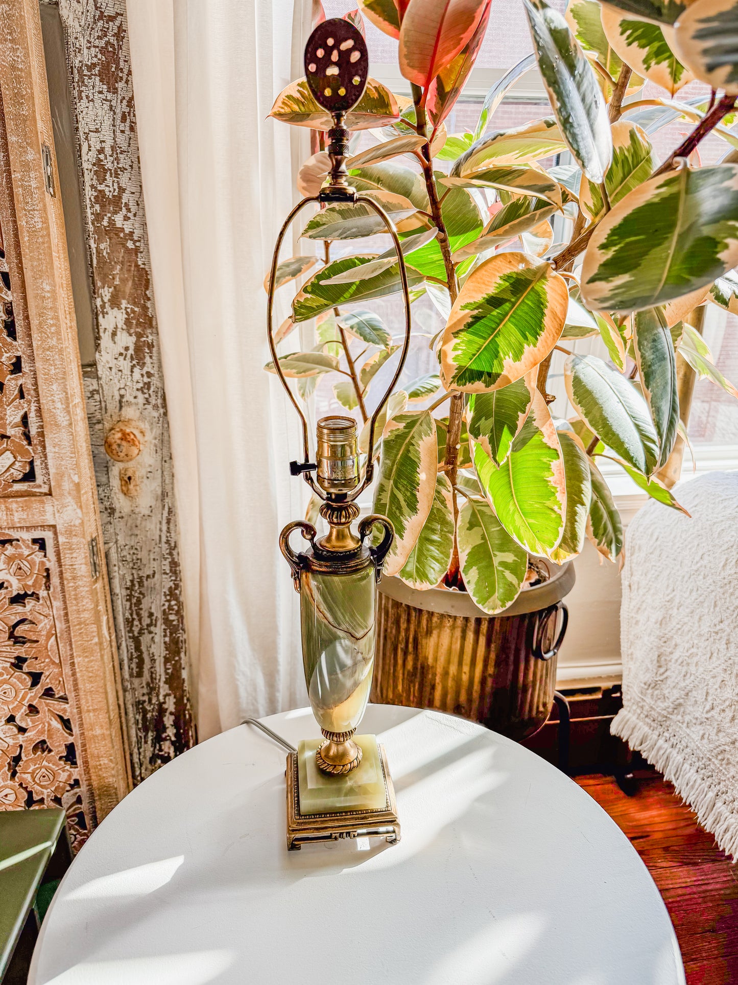 Vintage Art Deco Italian Green Onyx Marble Lamp