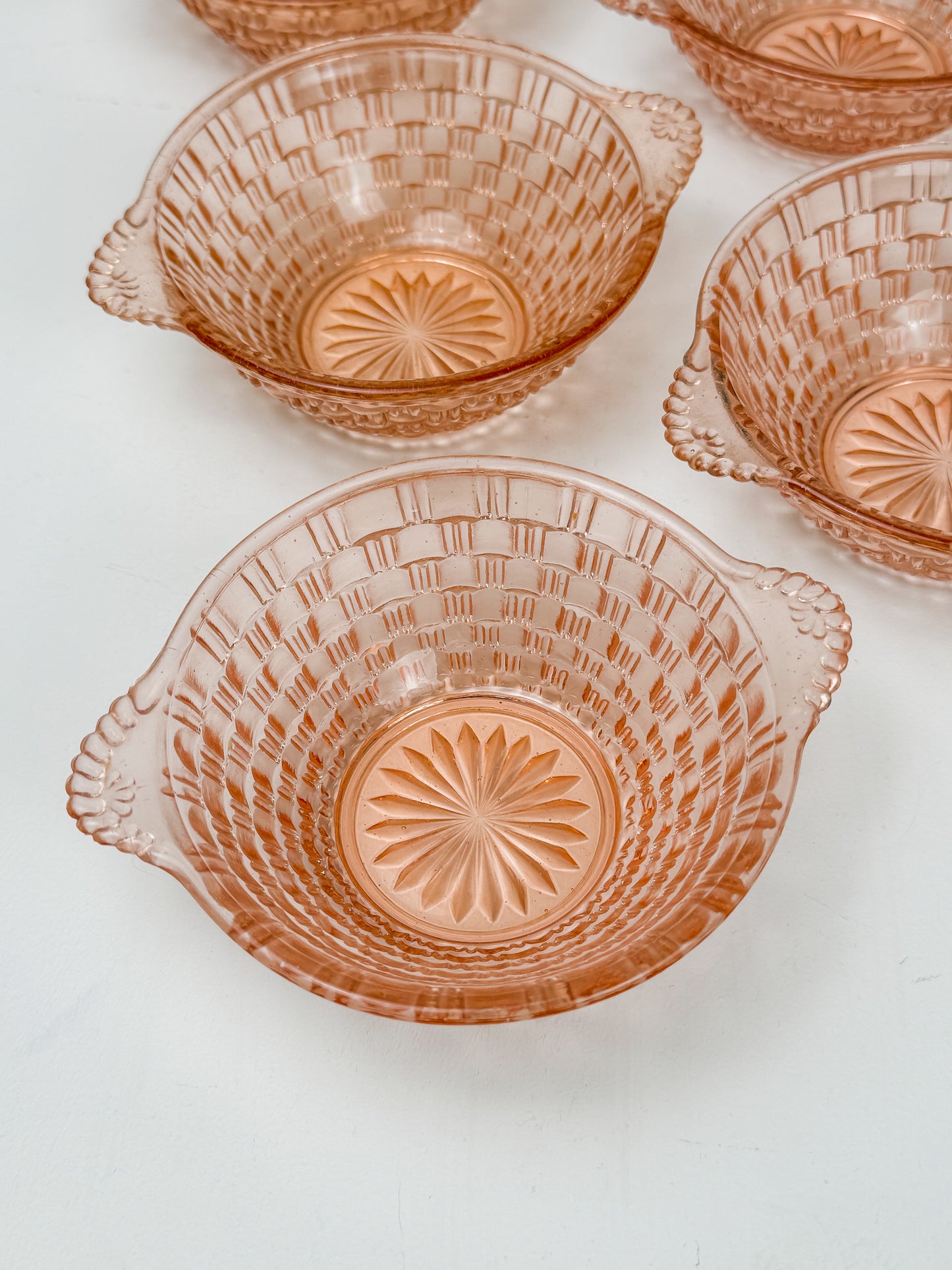 1930s Pink Art Deco Pressed Glass Dessert Bowls