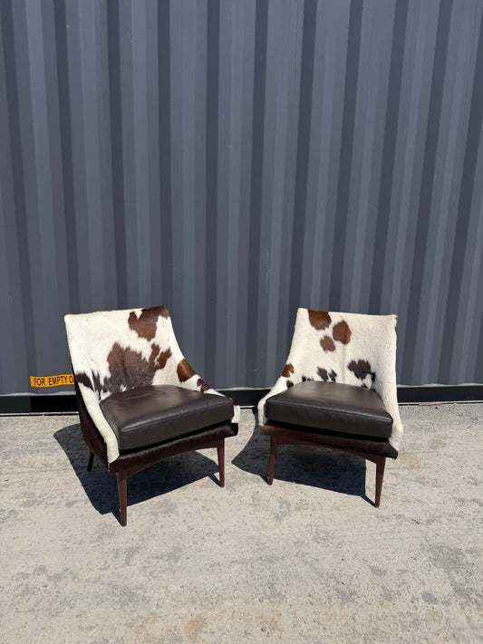 Custom Cowhide & Leather Accent Chairs (Pair)