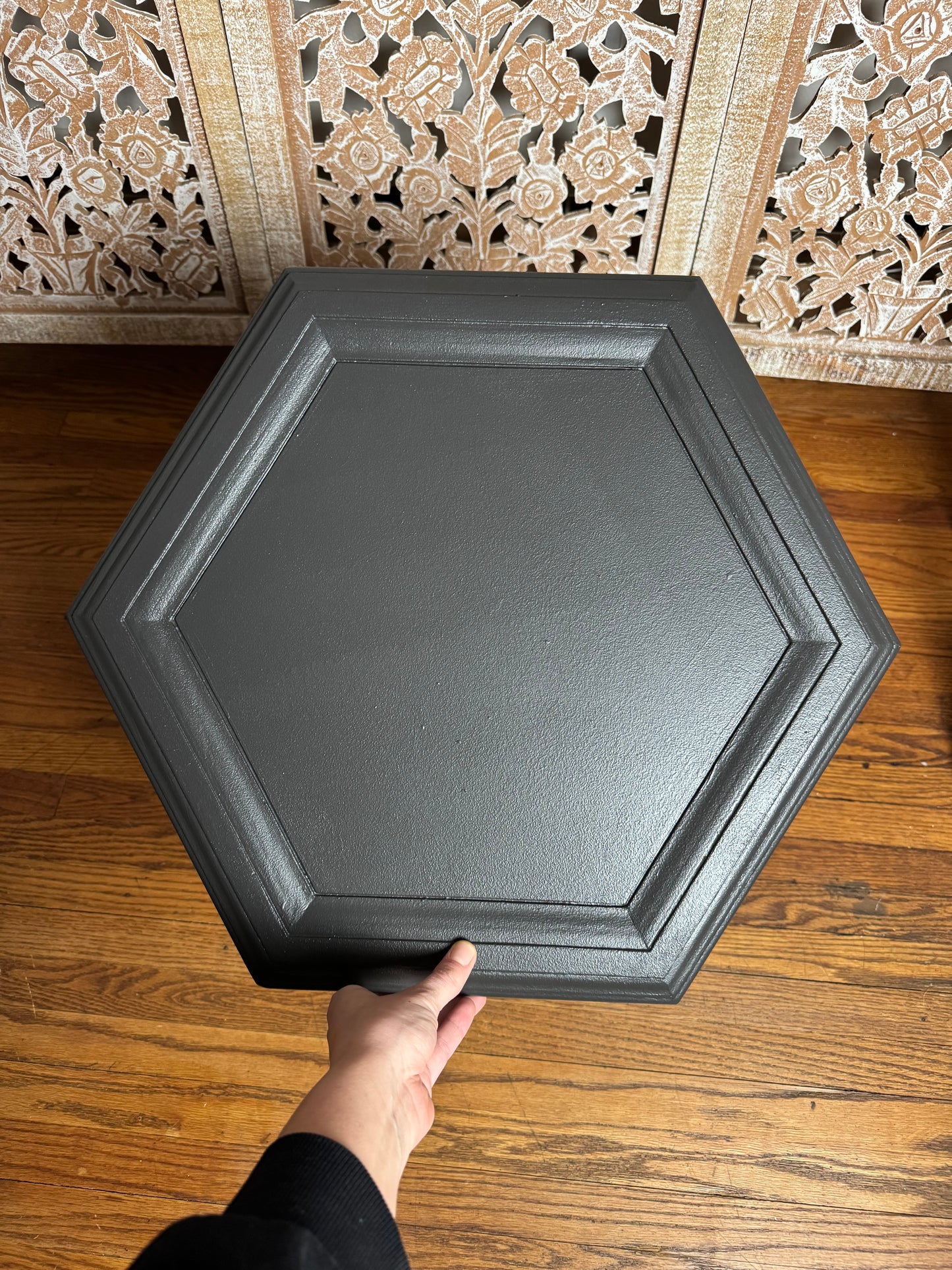 Refinished Dark Grey Hexagon Side Table