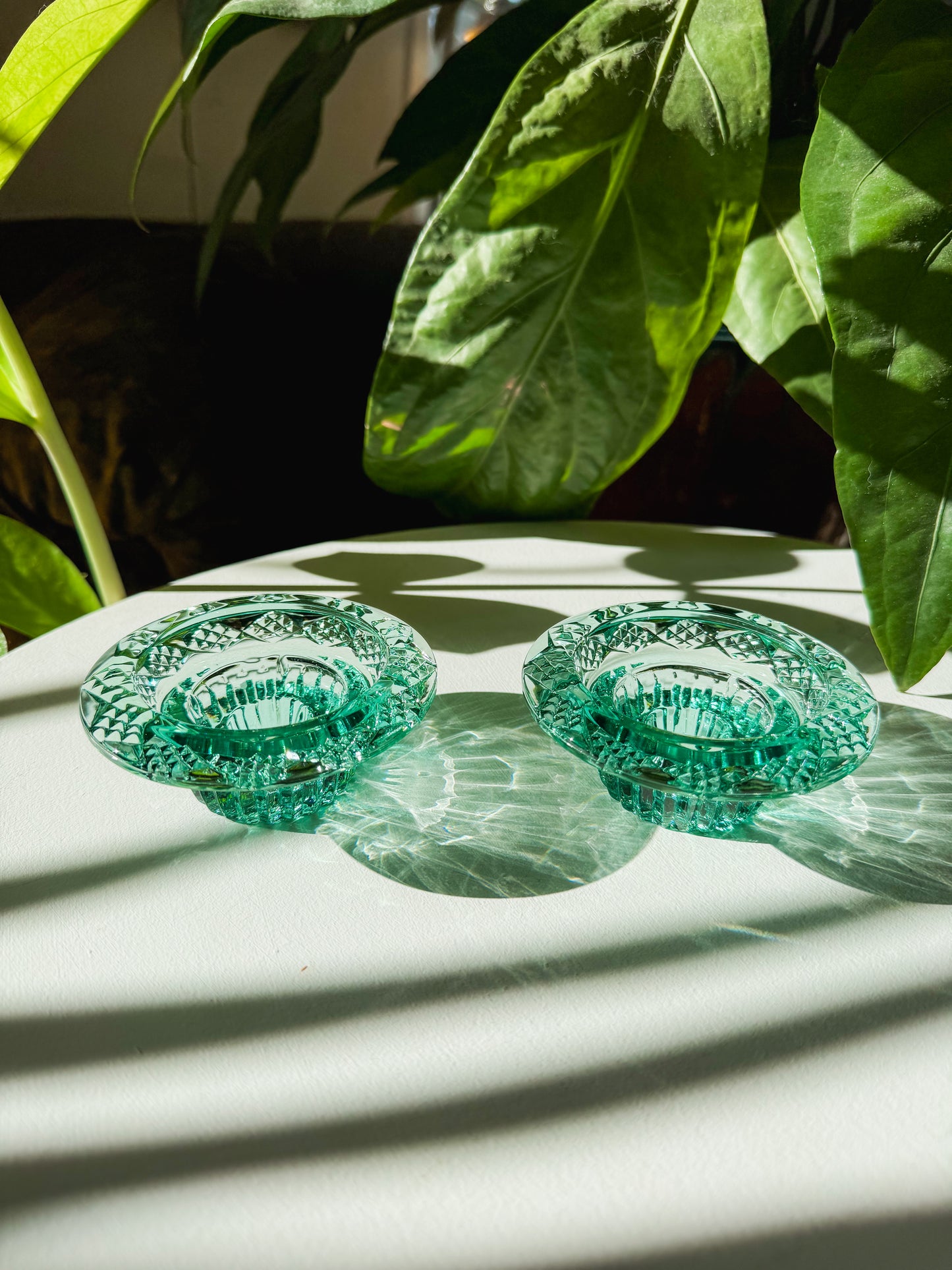 Teal Glass Candle Holders